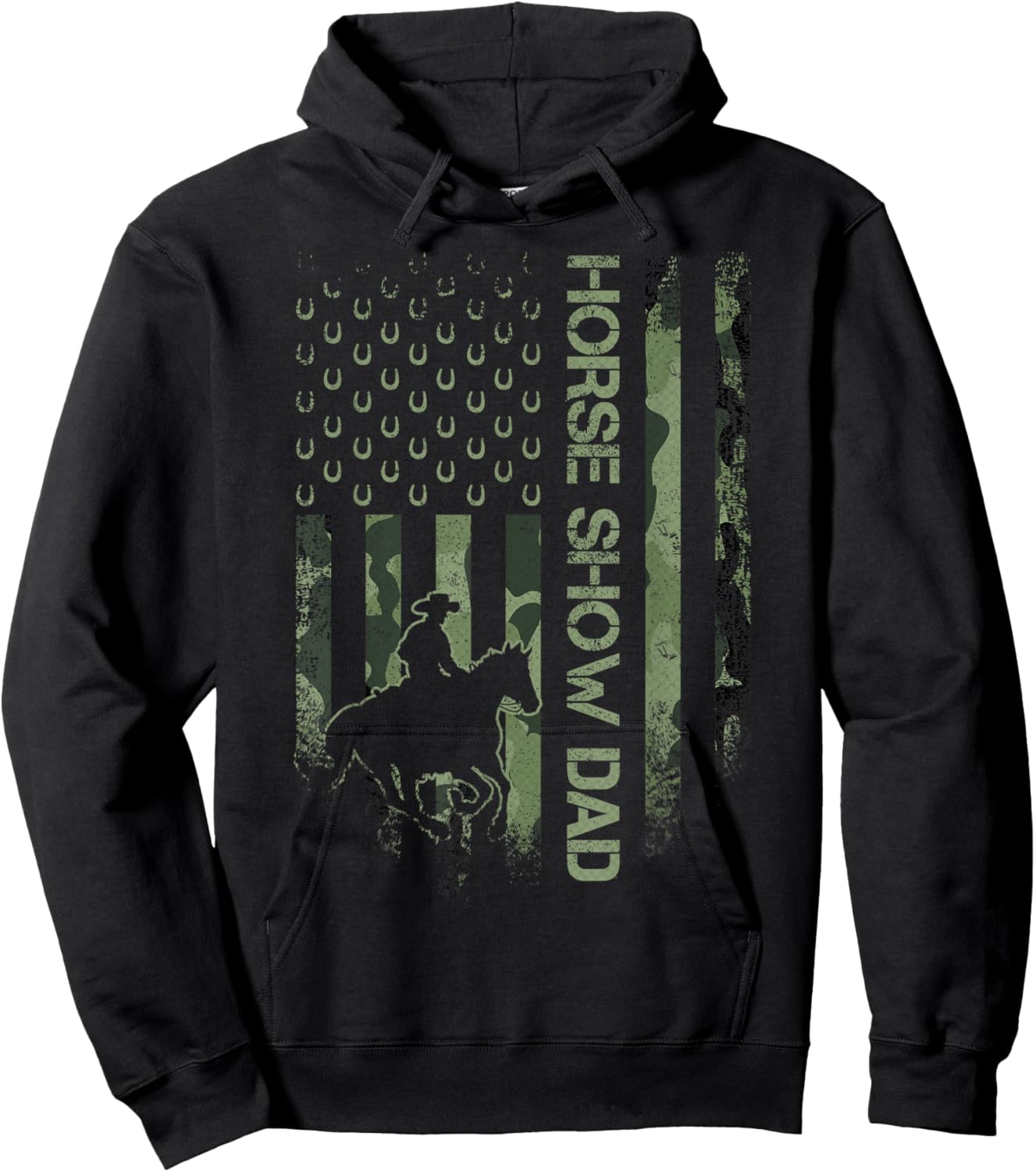 Vintage USA Camouflage Horse Show Dad, Horseback Riding Hoodie - Hoodie | Black