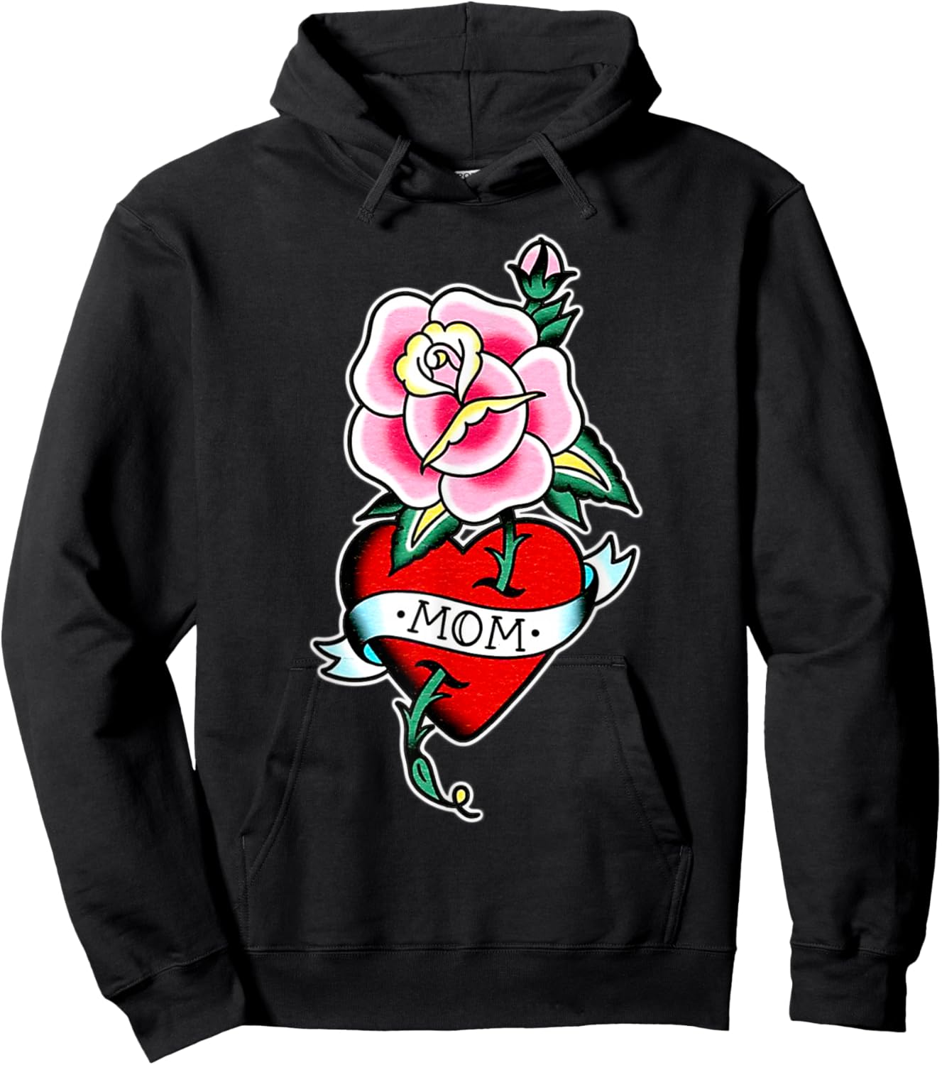 Mom x Rose x Heart Traditional Tattoo Flash Hoodie - Hoodie | Black