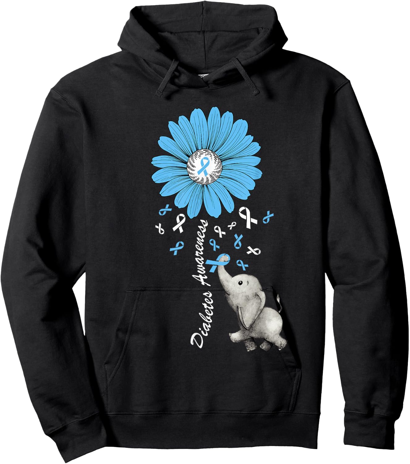 Diabetes Awareness Retro Elephant Diabetes Awareness 2024 Hoodie - Hoodie | Black