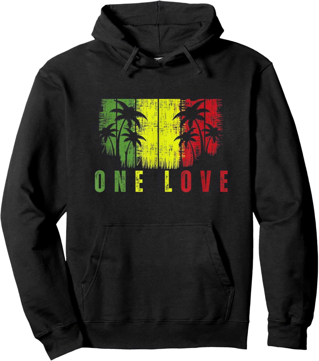 One Love Palm Tree Reggae Music Rasta Hoodie - Hoodie | Black