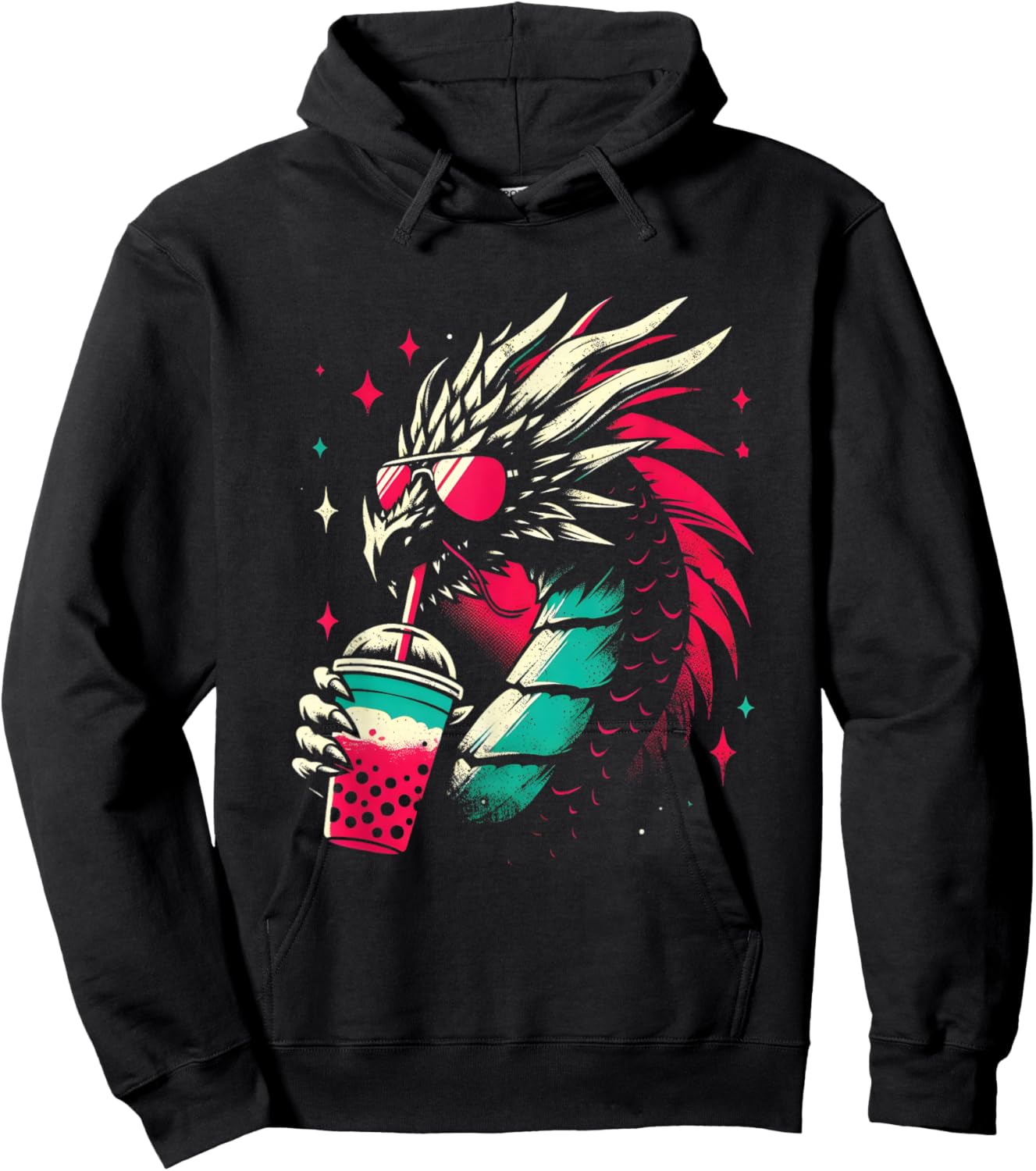 Dragon Drinking Boba Tea - Retro Dragon With Bubble Tea Hoodie - Hoodie | Black