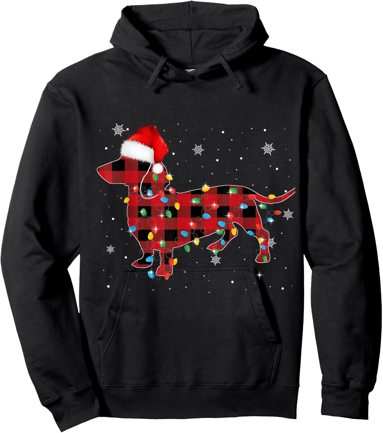 Red Plaid Santa Hat Dachshund Christmas Dog Lover Pajamas Hoodie - Hoodie | Black