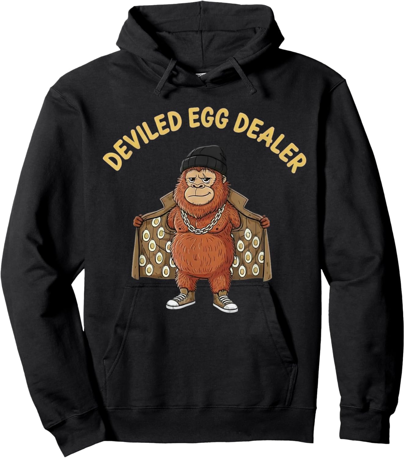 Funny Bigfoot Deviled Egg Dealer Trench Coat Gangster Hoodie - Hoodie | Black