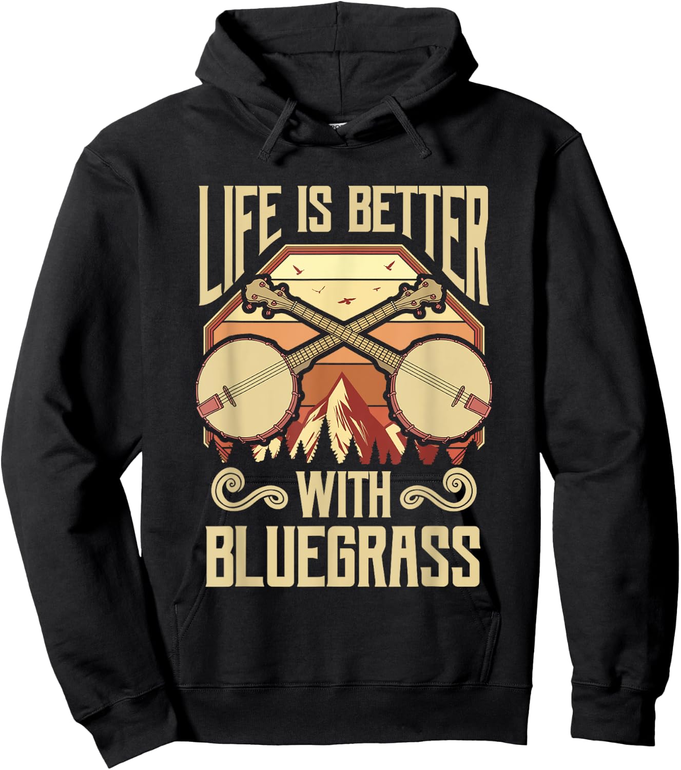 Banjo Vintage Retro Bluegrass Music Fans Banjo Player Hoodie - Hoodie | Black