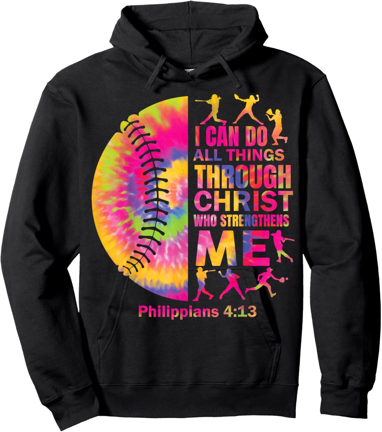 Softball-Shirt Women Girls Teen Christian Christ Tie Dye Hoodie - Hoodie | Black