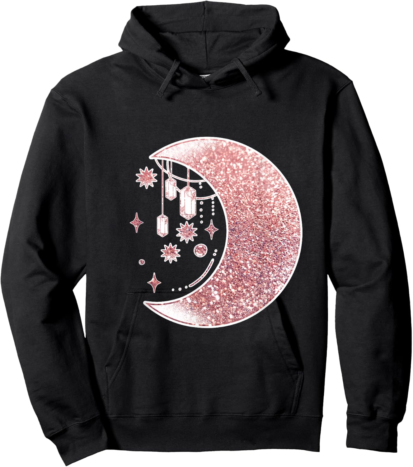 Rose Pink Half Crescent Moon Stars Ornaments Galaxy Hoodie - Hoodie | Black