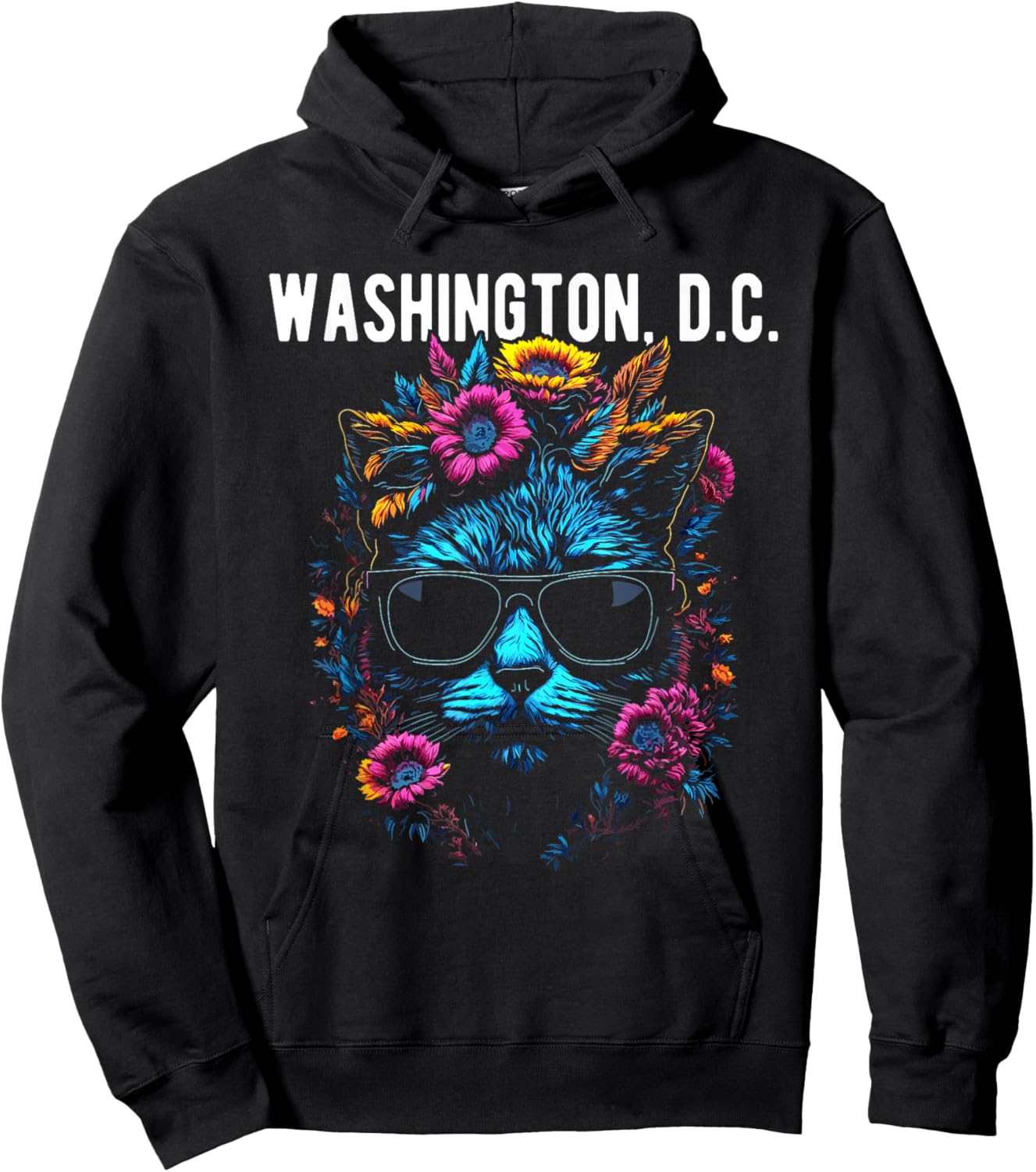 Washington D.C. Cat Wearing Sunglasses Design Hoodie - Hoodie | Black