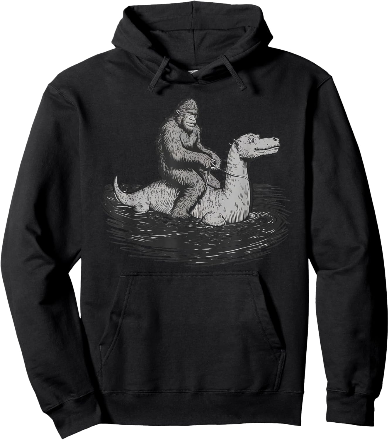 Bigfoot Sasquatch Riding The Loch Ness Monster Funny BigFoot Hoodie - Hoodie | Black