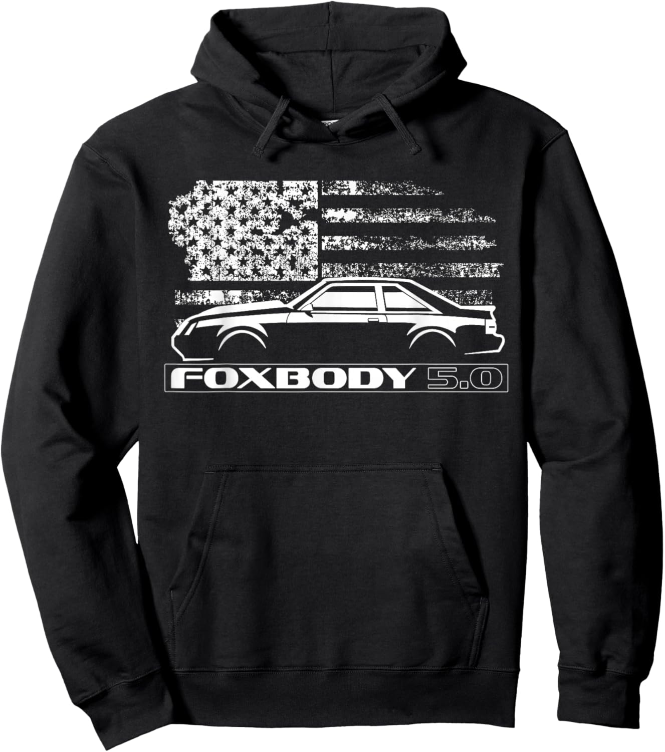 Foxbody, Foxbody 5.0 American Flag, Foxbody Stang Hoodie - Hoodie | Black