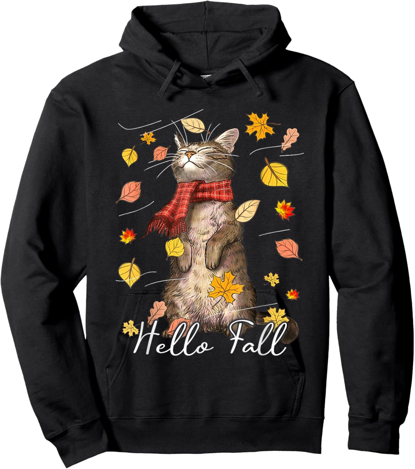 Hello Fall Cat Shirt Cat Autumn Leaves Kitten Lover Men Women Kids Hoodie - Hoodie | Black