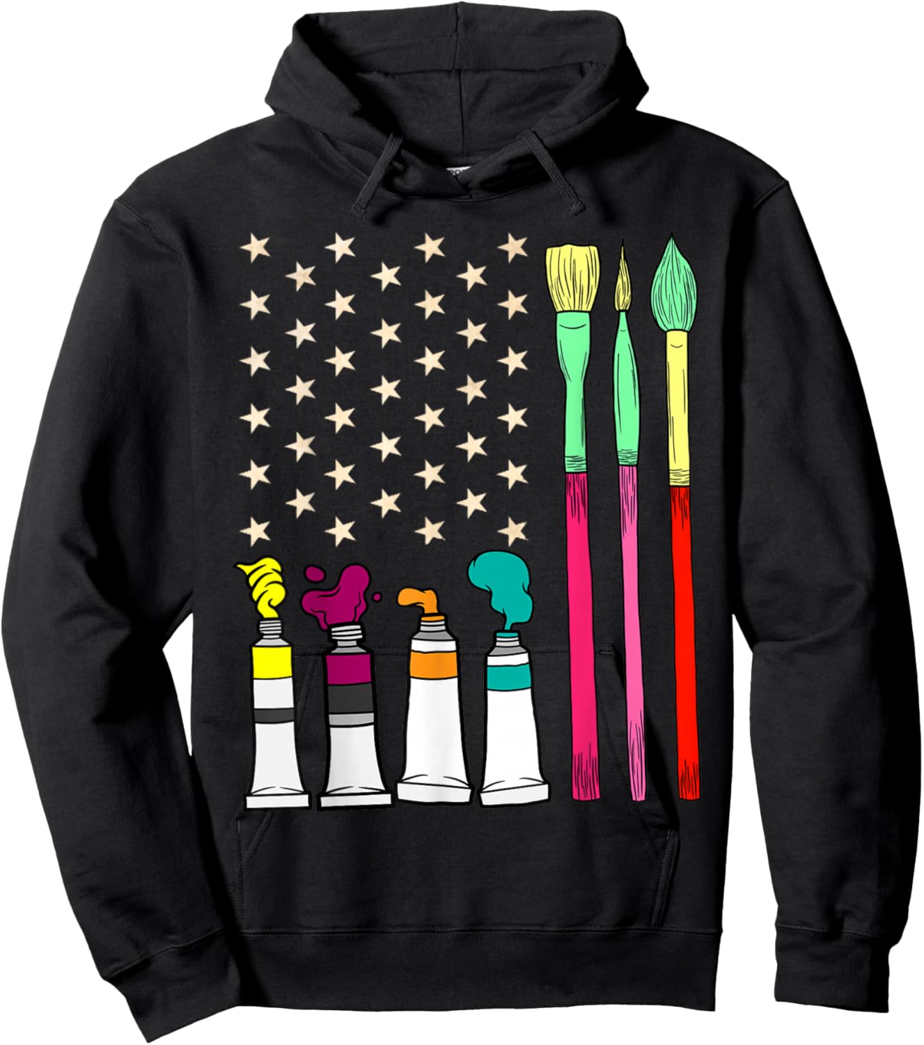 Fun Paint Brush Artist American Flag 4th Of July Painters Women Kids Men Hoodie - Hoodie | Black