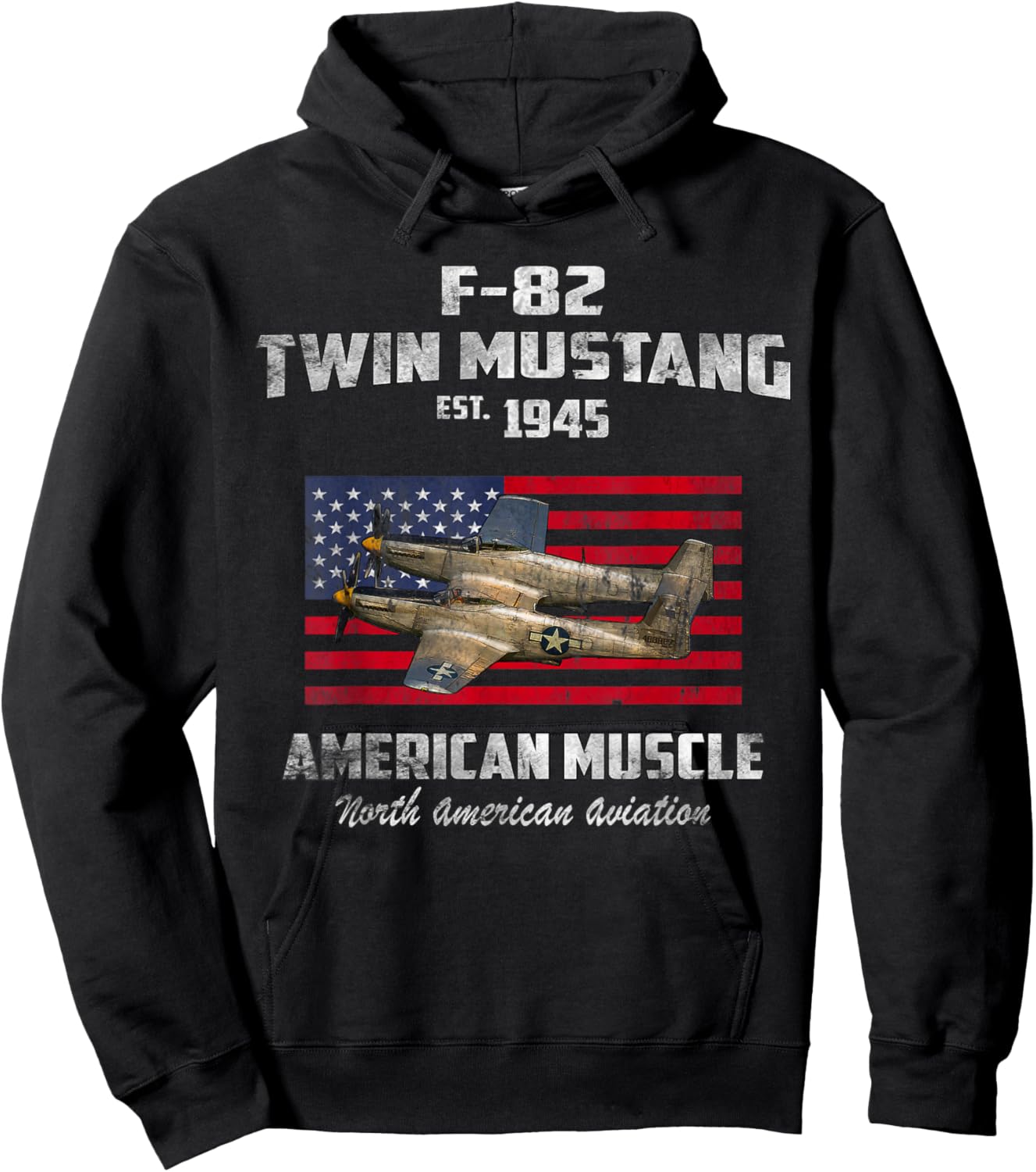 F-82 Twin Mustang Airplane American Muscle Vintage WW2 Pilot Hoodie - Hoodie | Black