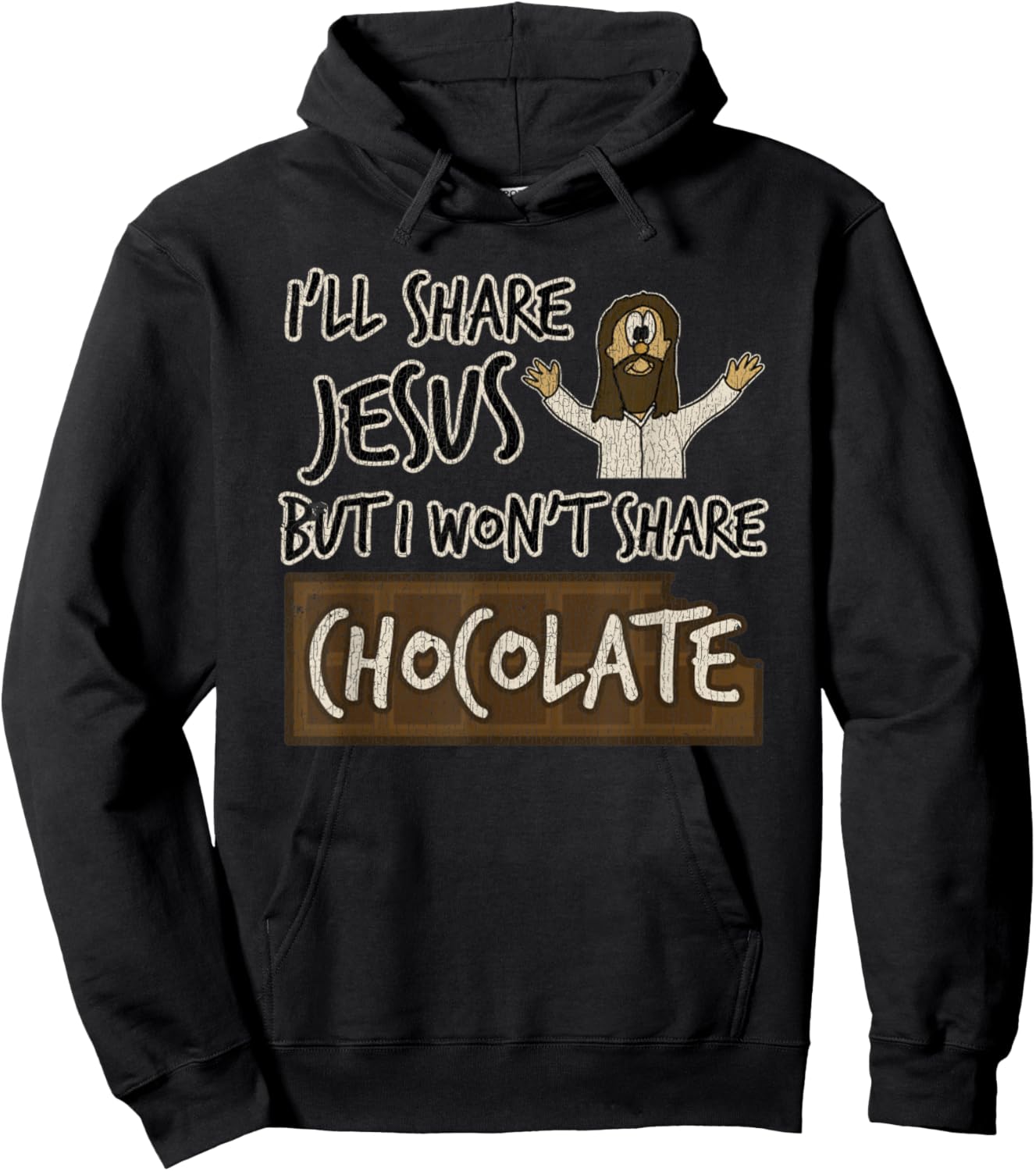Vintage I'll Share Jesus Not Chocolate Funny Christian Humor Hoodie - Hoodie | Black