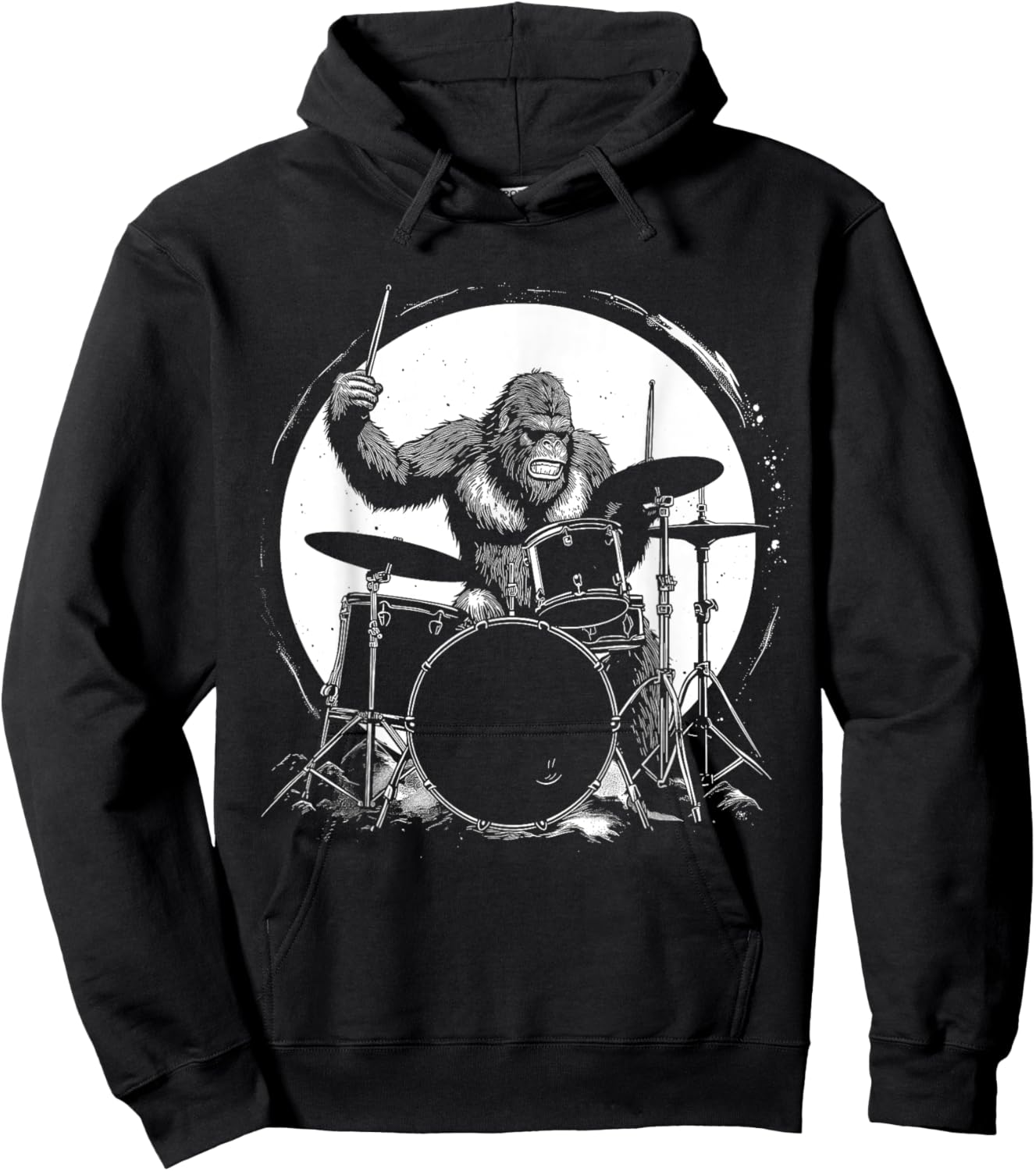 Drummer Bigfoot Playing Drums Funny Sasquatch Drumming Hoodie - Hoodie | Black