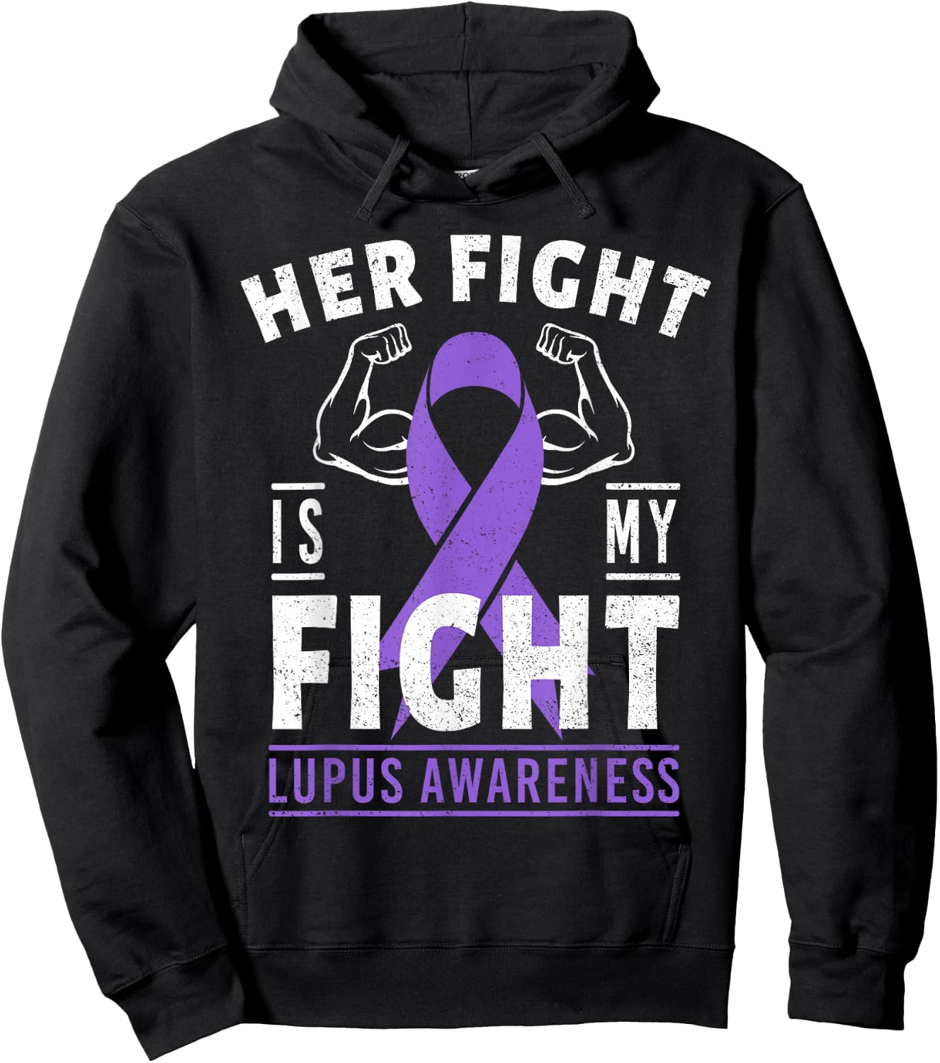 Her Fight is My Fight Lupus Awareness Purple Ribbon Support Hoodie - Hoodie | Black