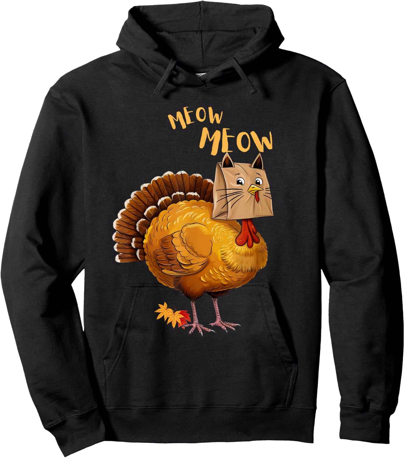 Thanksgiving Turkey Cat Meow Funny Men Women Thanksgiving Hoodie - Hoodie | Black