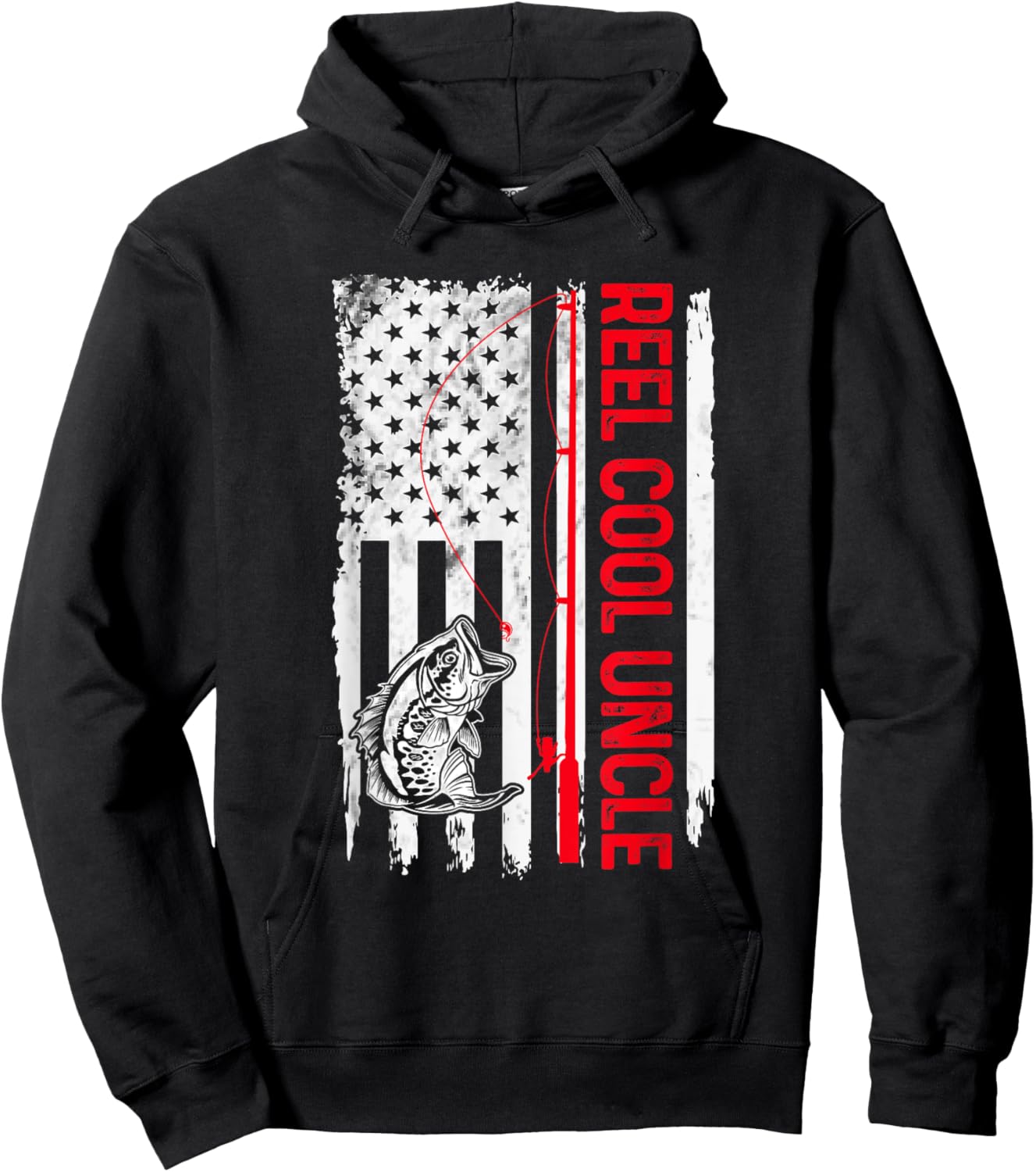 Reel Cool Uncle Fishing American Flag Funny Dad Papa Hoodie - Hoodie | Black