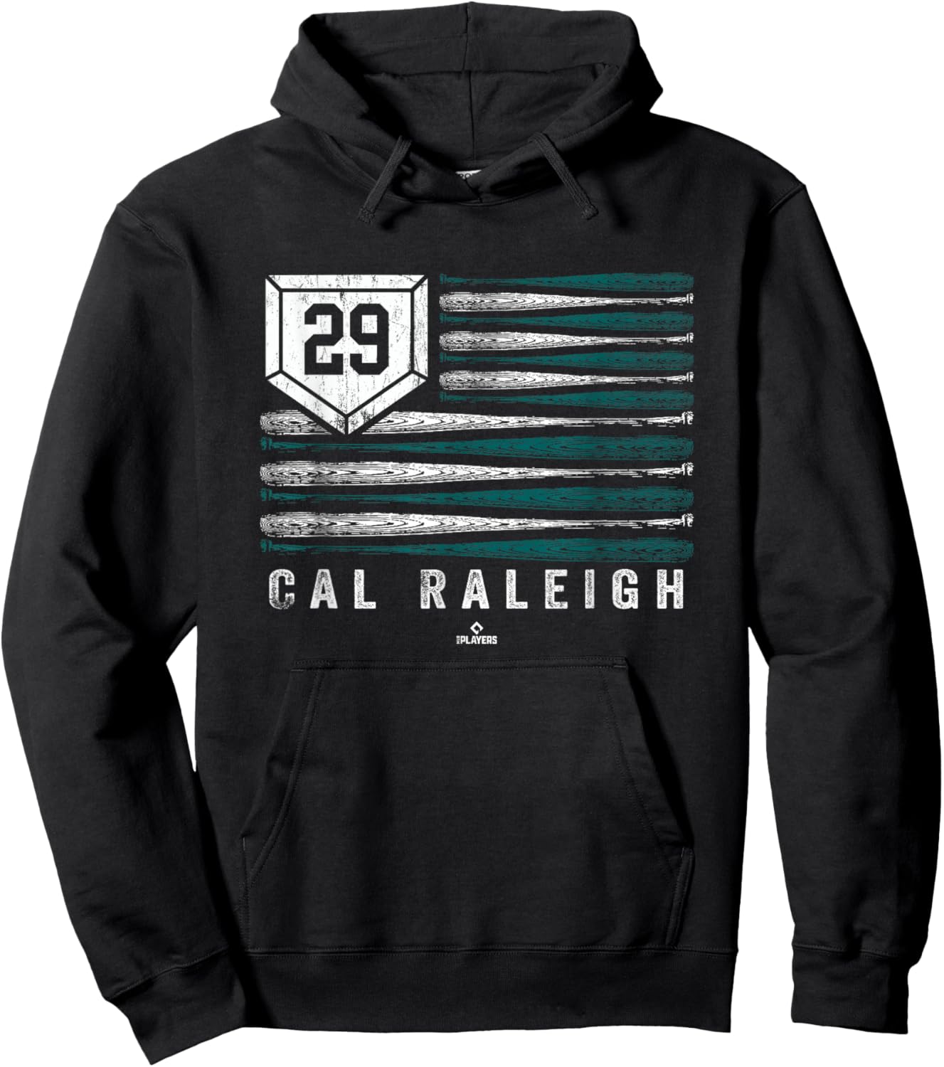 Vintage US Flag Baseball Stripes Cal Raleigh Seattle MLBPA Hoodie - Hoodie | Black
