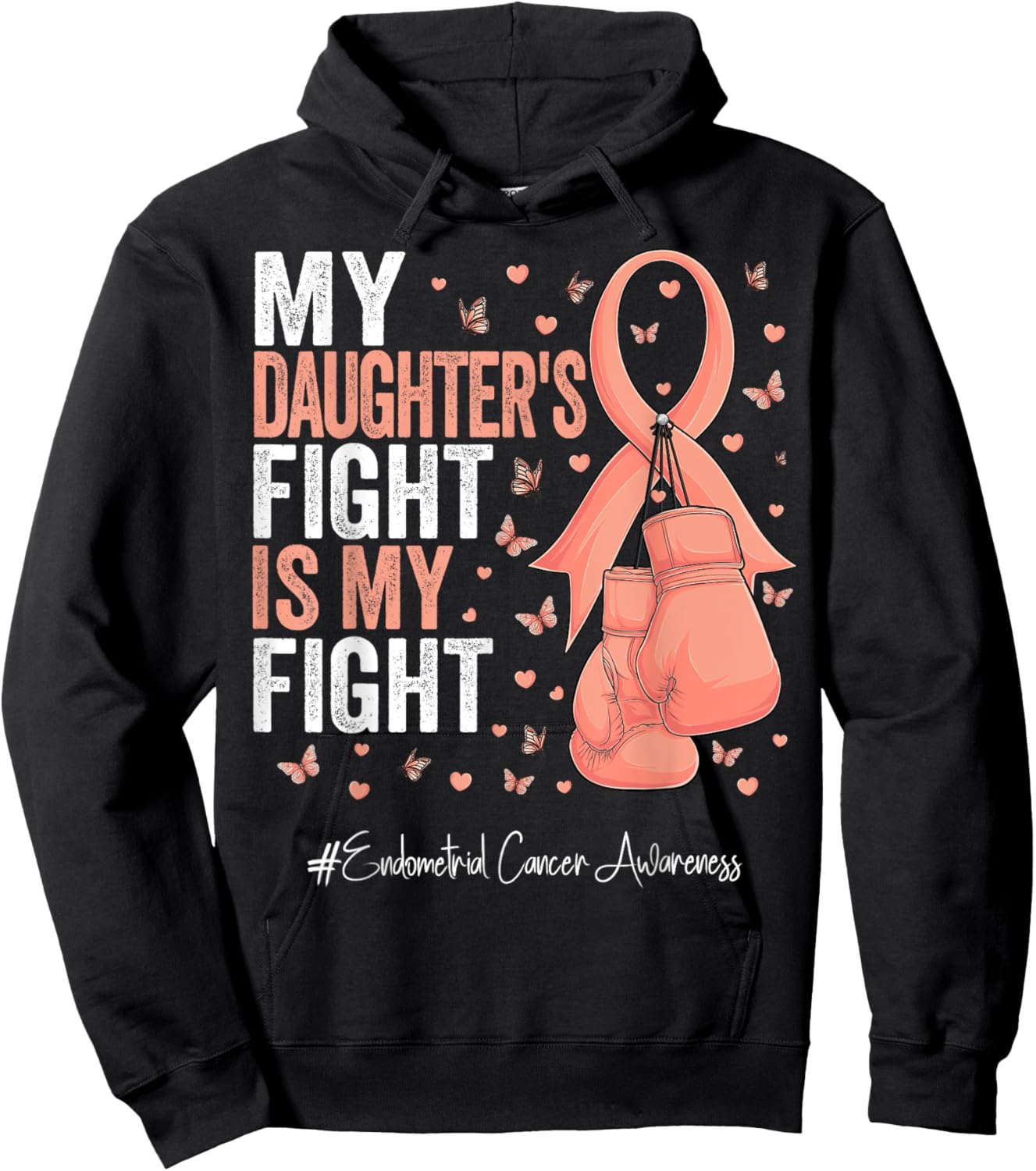 Peach Ribbon Daughter Endometrial Cancer Awareness Hoodie - Hoodie | Black