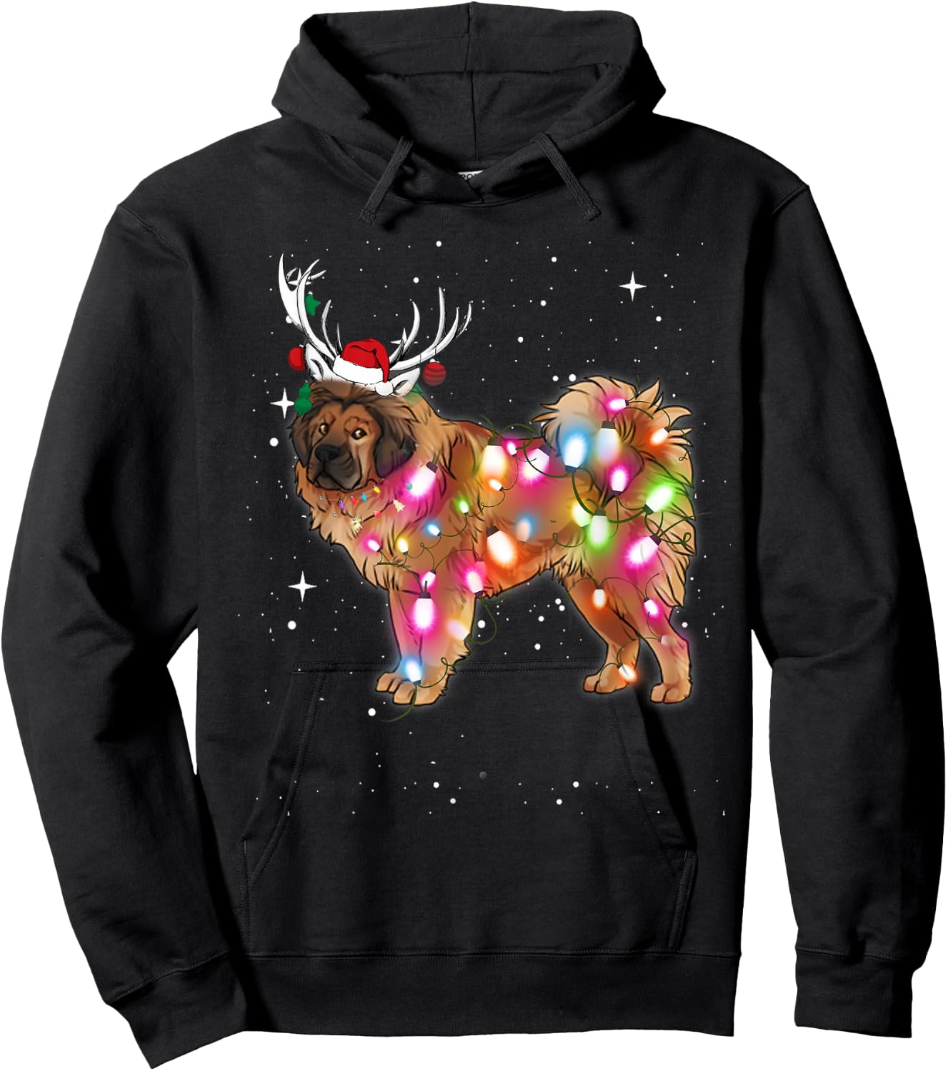Christmas Lights Tibetan Mastiff Dog Hoodie - Hoodie | Black