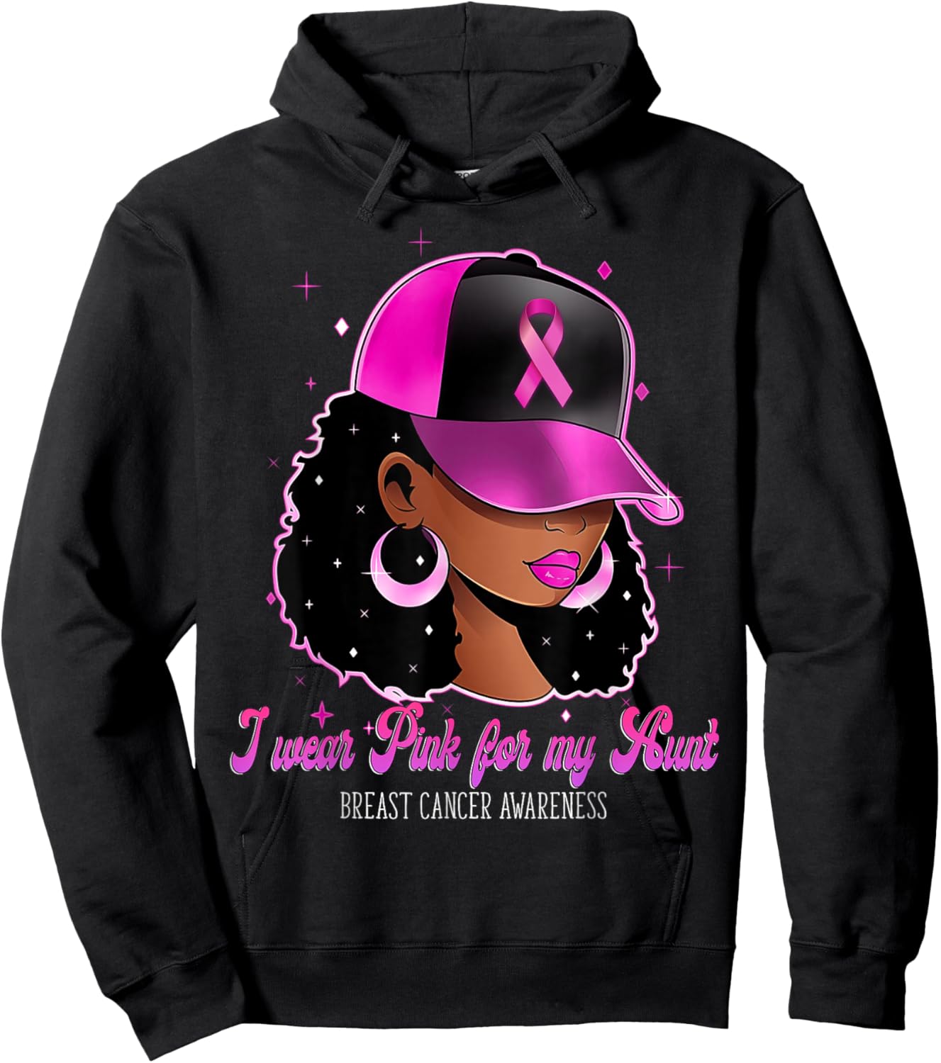 I Wear Pink For My Aunt Breast Cancer Awareness Afro Girl Hoodie - Hoodie | Black