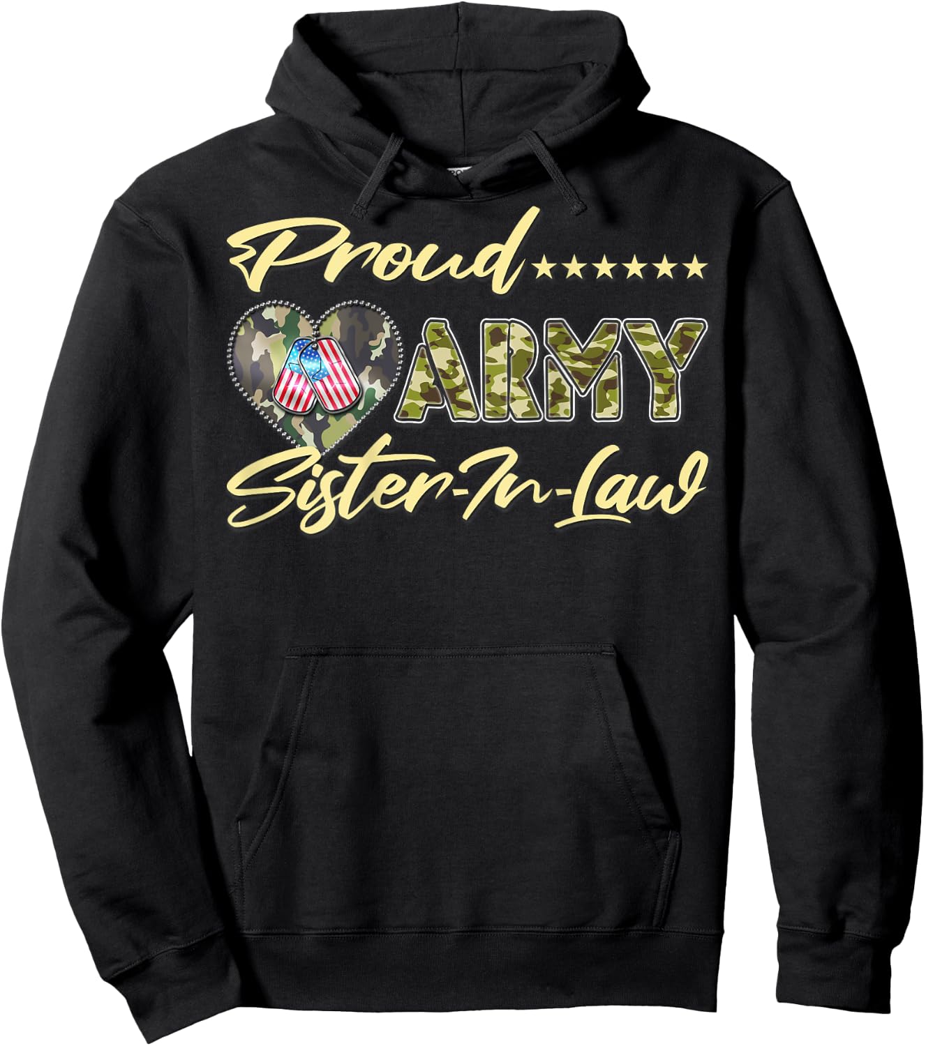 Proud Army Sister-In-Law - US Flag Dog Tags Military Family Men Women Kids Hoodie - Hoodie | Black