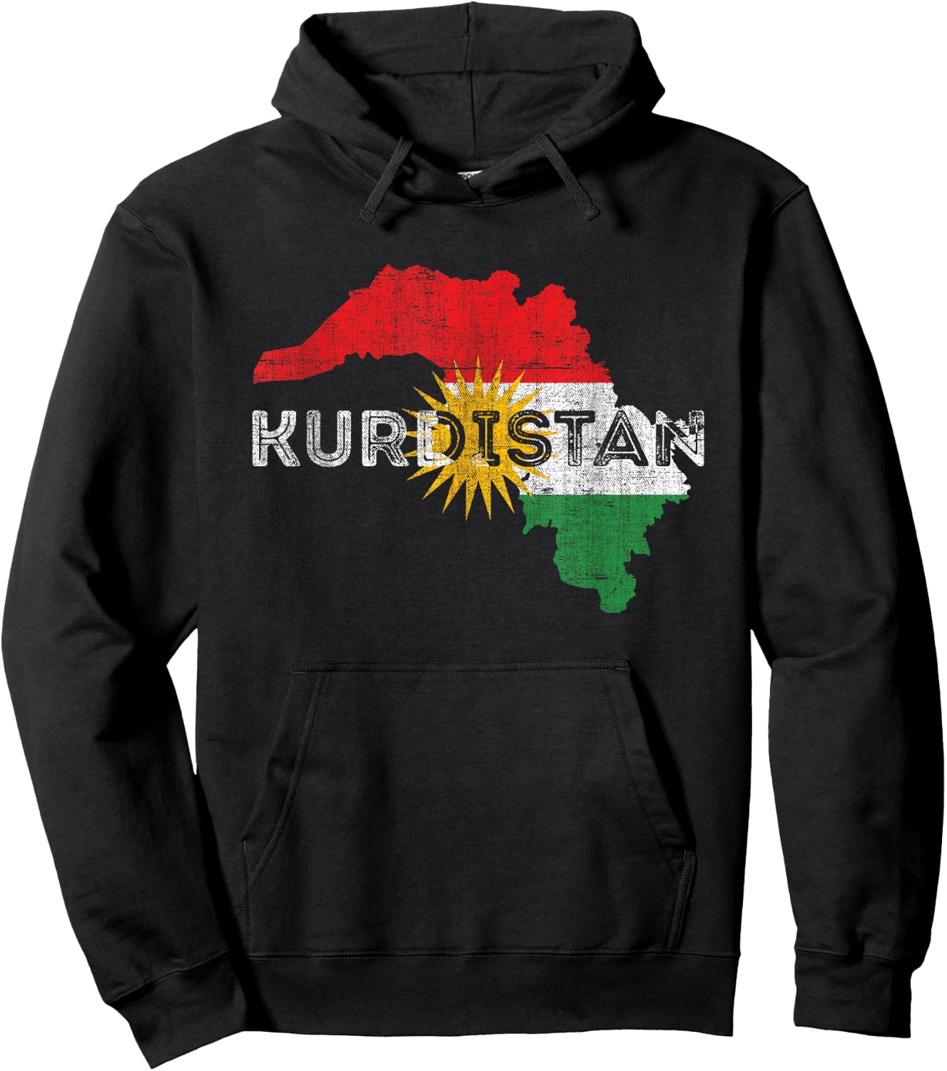 Kurdish Map and Flag Souvenir - Distressed Kurdistan Hoodie - Hoodie | Black