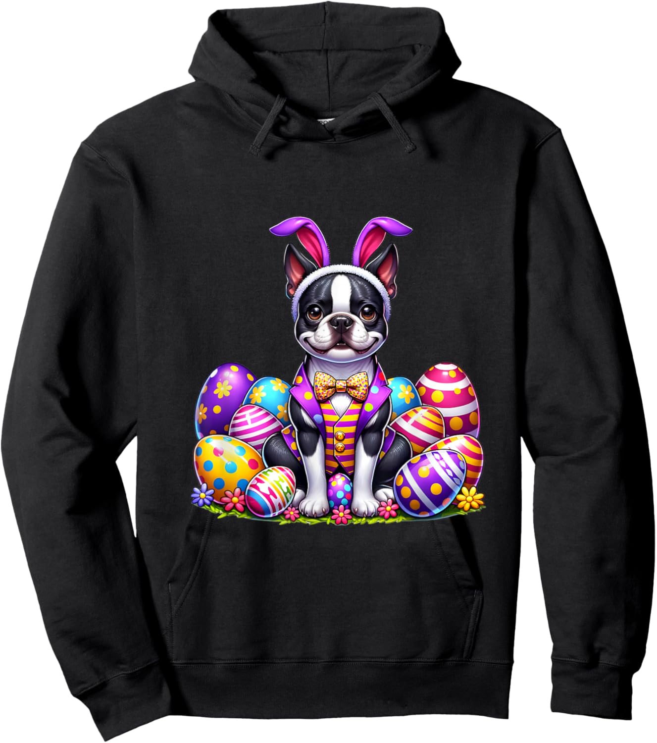 Funny Easter Day Boston Terrier Bunny Costume Hoodie - Hoodie | Black