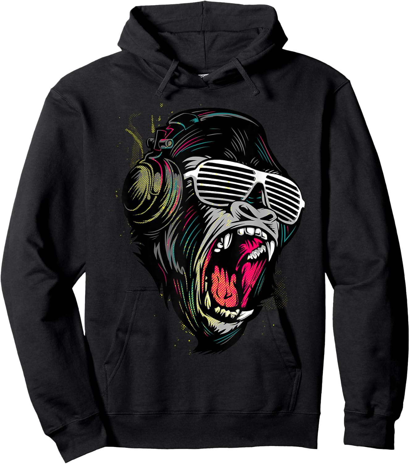 Cool Wild Illustration Monkey Listen To The Music Graphic Hoodie - Hoodie | Black
