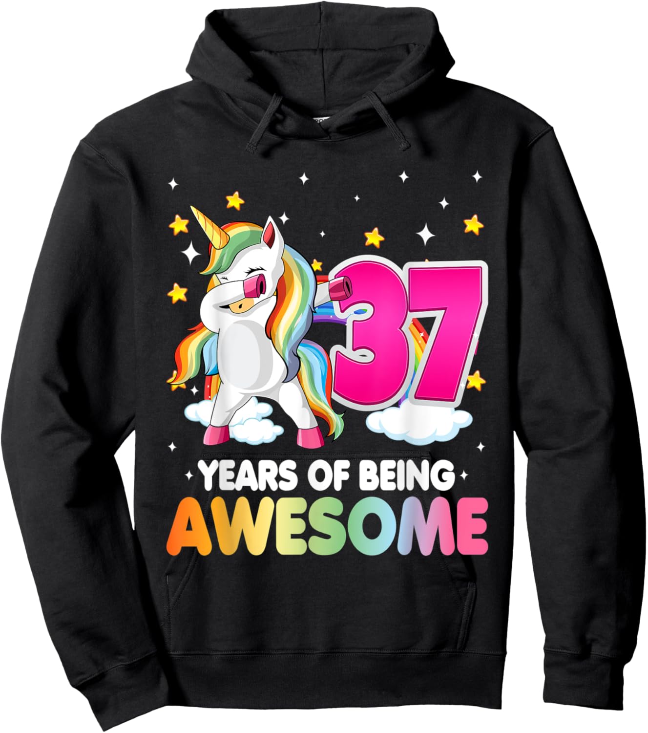 37th Birthday Dabbing Unicorn Party Gift | 37 Years Old Hoodie - Hoodie | Black