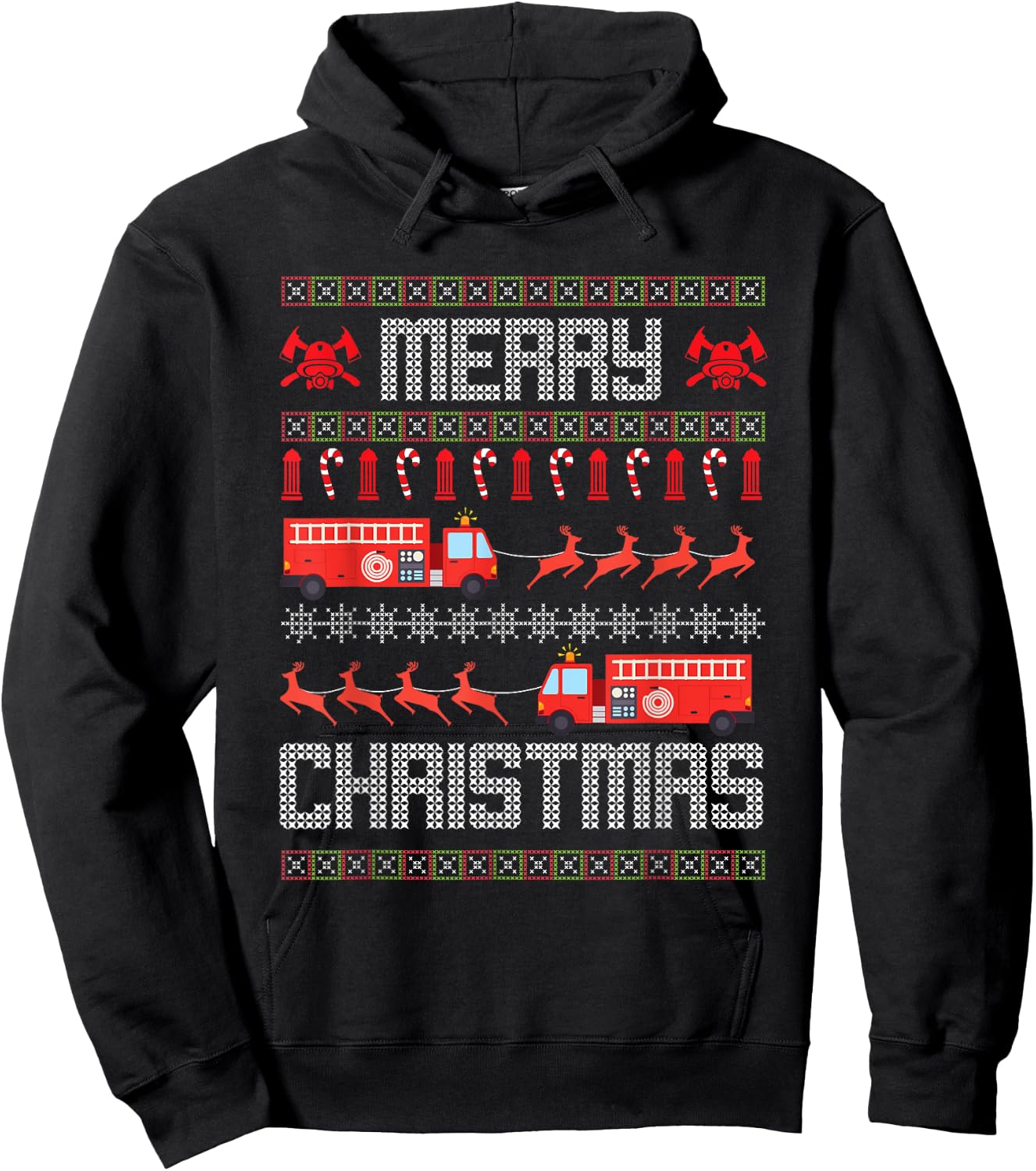 Christmas Firefighter Merry Christmas Fire Truck Costume Hoodie - Hoodie | Black