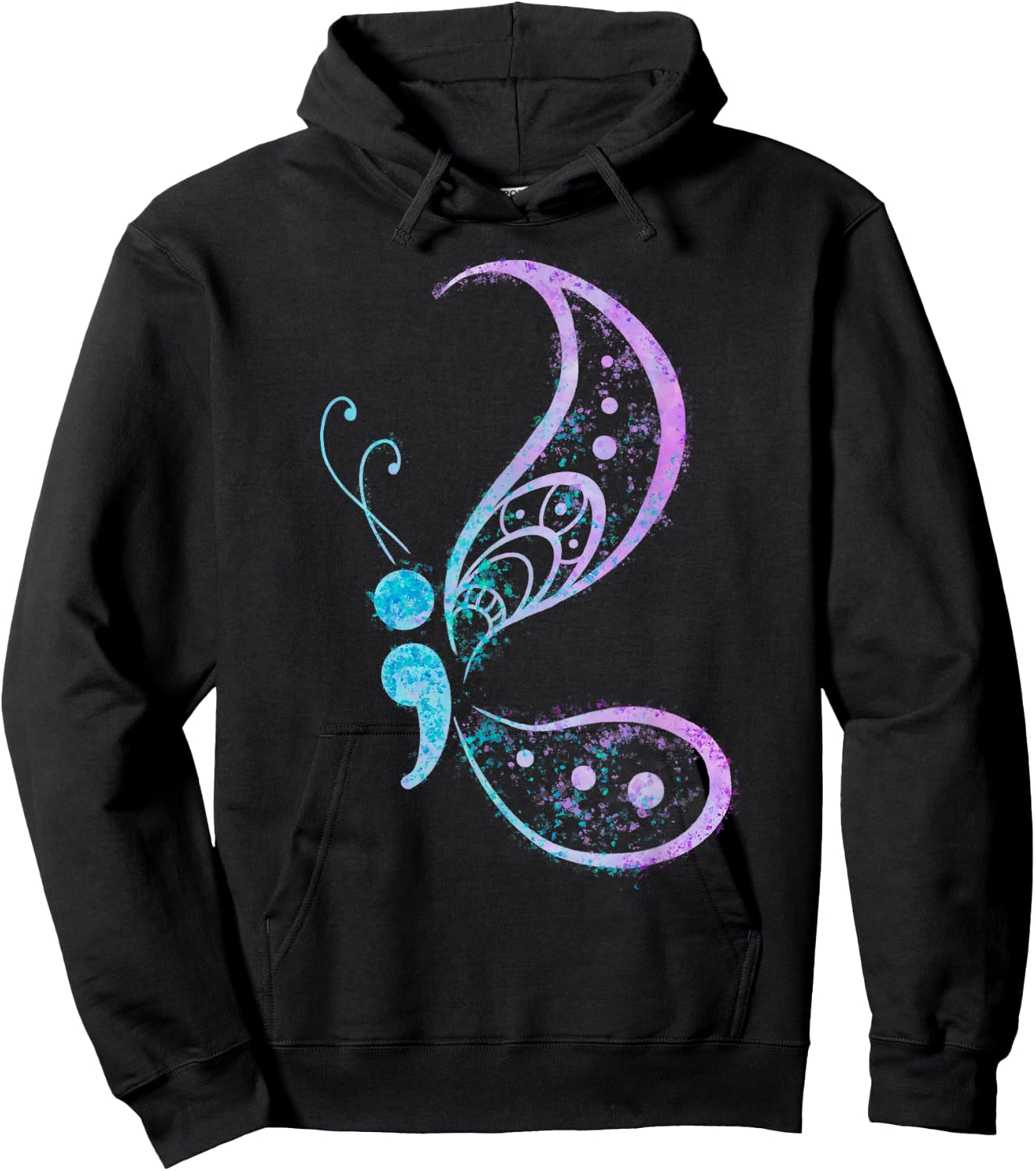 Vintage Semicolon Butterfly Semi-Colon Tattoo Mental Health Hoodie - Hoodie | Black