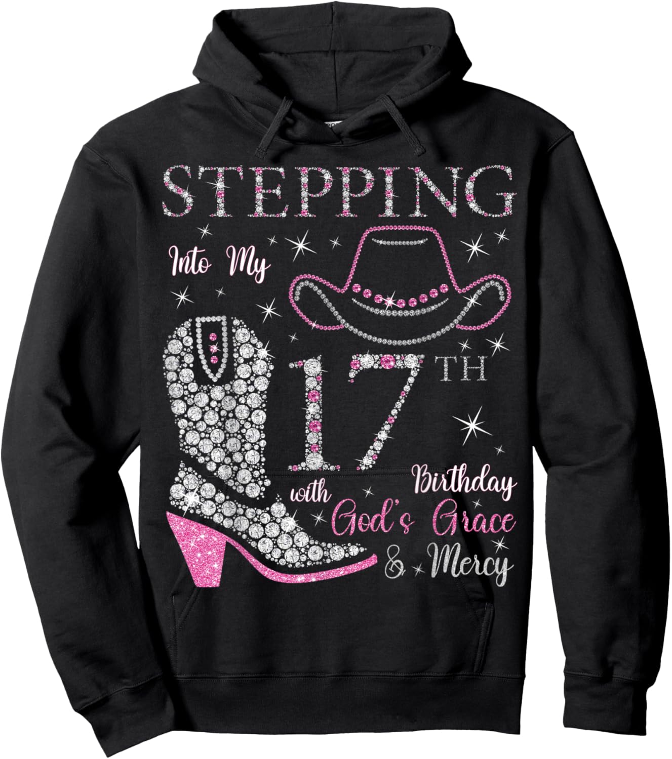Stepping Into My 17th Birthday With God's Grace and Mercy Hoodie - Hoodie | Black
