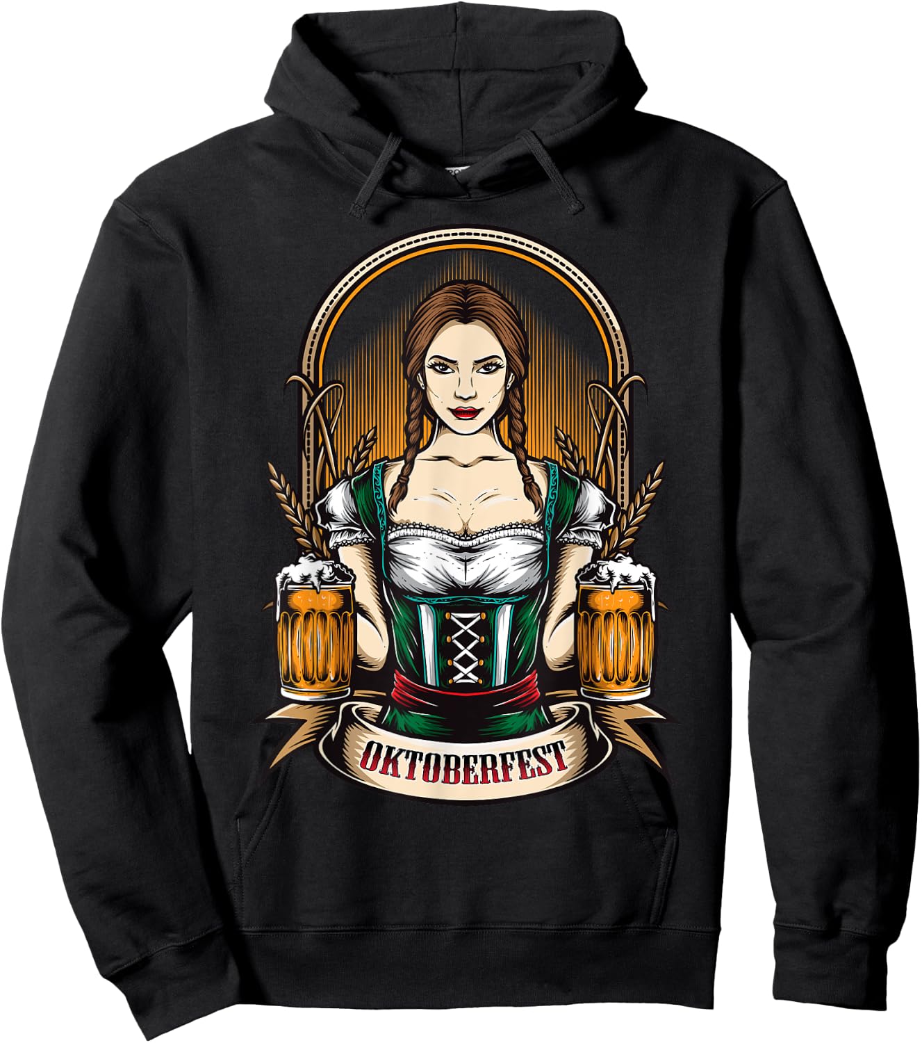 Oktoberfest Woman Wearing a Dirndl Dress Beer Outfit Hoodie - Hoodie | Black