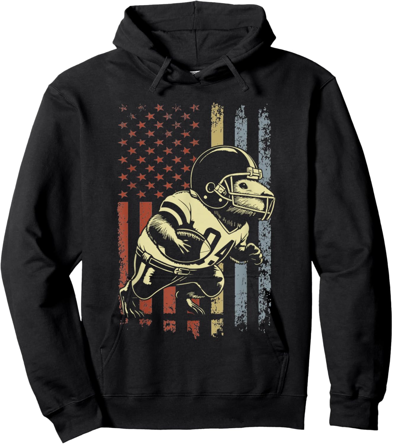 Retro Capybara Football American Flag Capybara Football Hoodie - Hoodie | Black