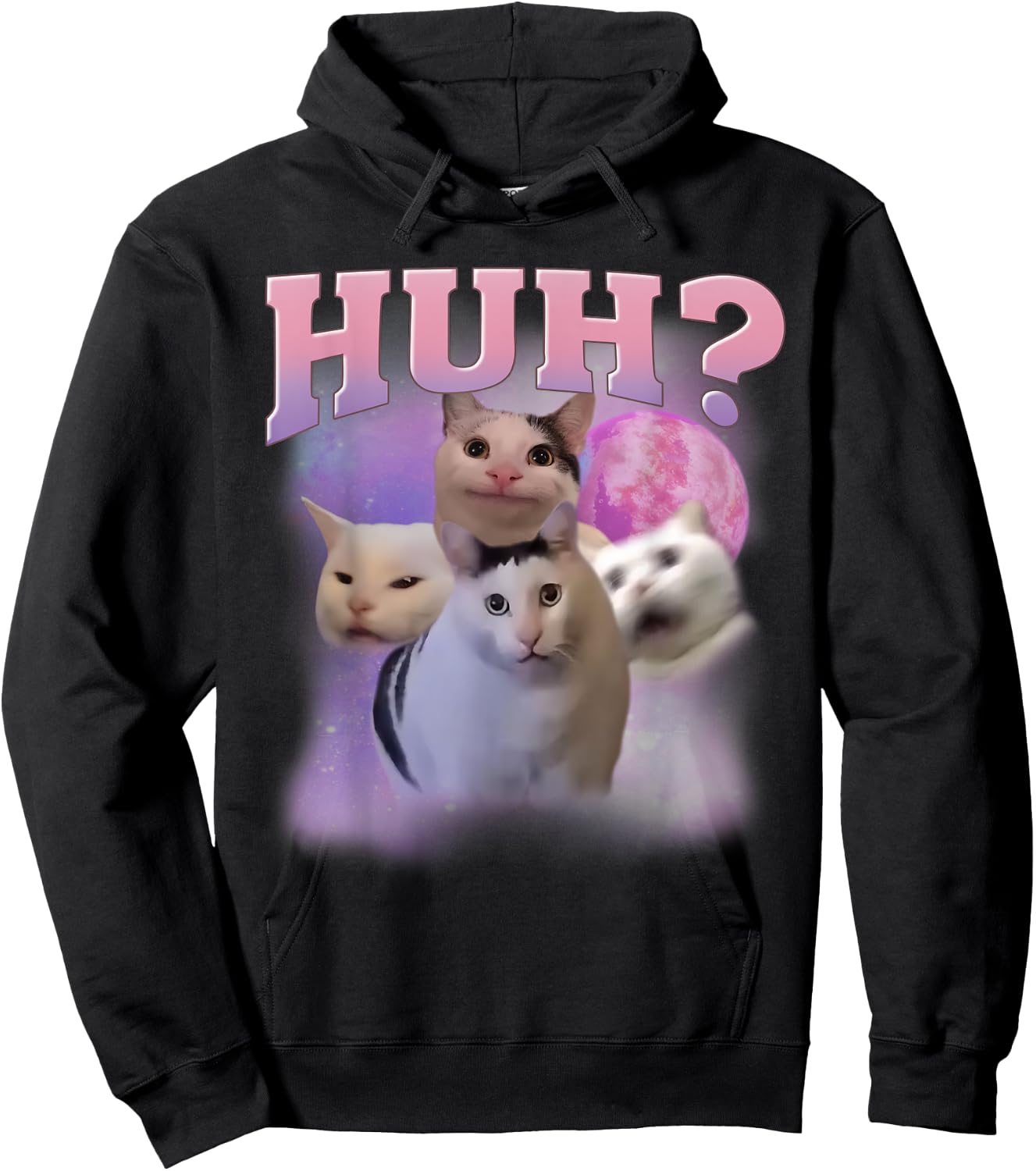 Funny Meme Huh Cat Shirt Cat Lovers Humor Women Hoodie - Hoodie | Black