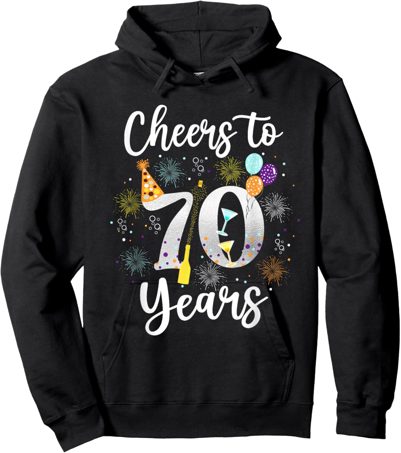 Cheers To 70 Years 70th Birthday Shirt Wine Lover Born 1953 Hoodie - Hoodie | Black