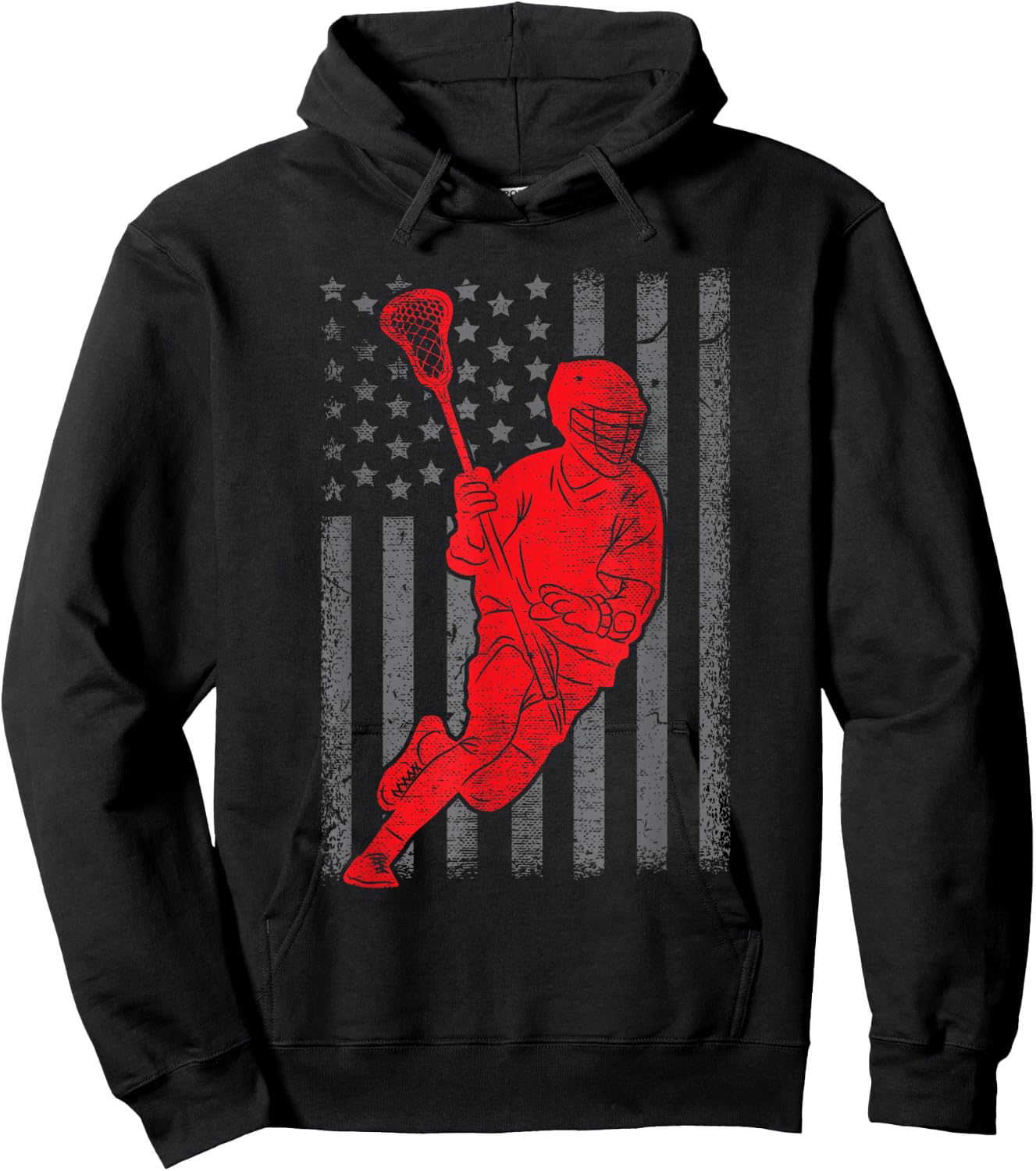 Funny Vintage American Flag Lacrosse USA Sport Gift Men Boys Hoodie - Hoodie | Black