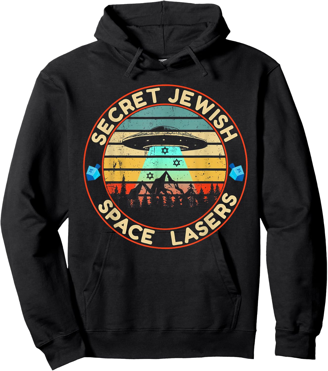 Jewish Space Laser Secret UFO Universe Vintage Dreidel Stars Hoodie - Hoodie | Black