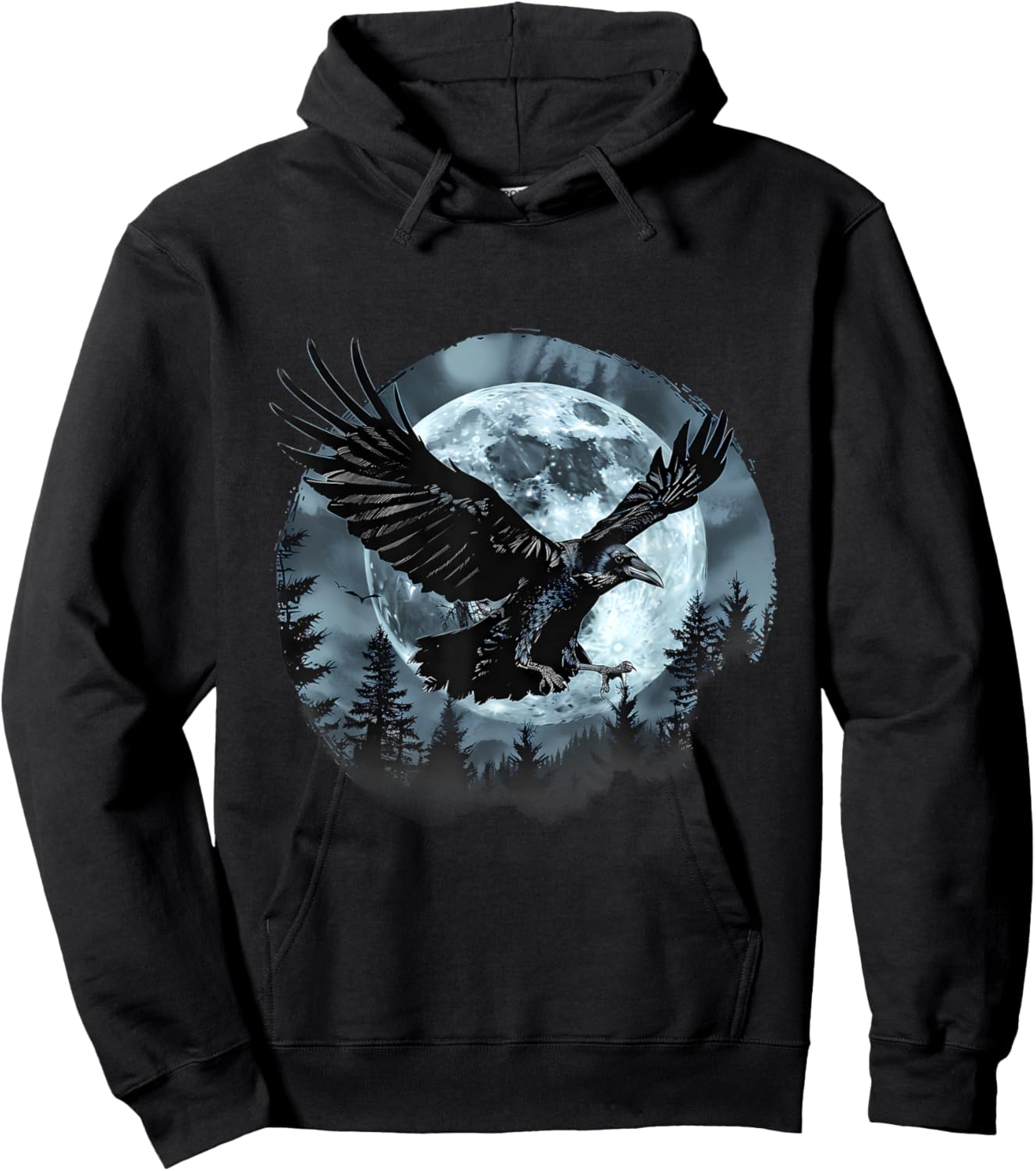 Halloween Raven Forest Spooky Moon Trick Or Treat Artwork Hoodie - Hoodie | Black