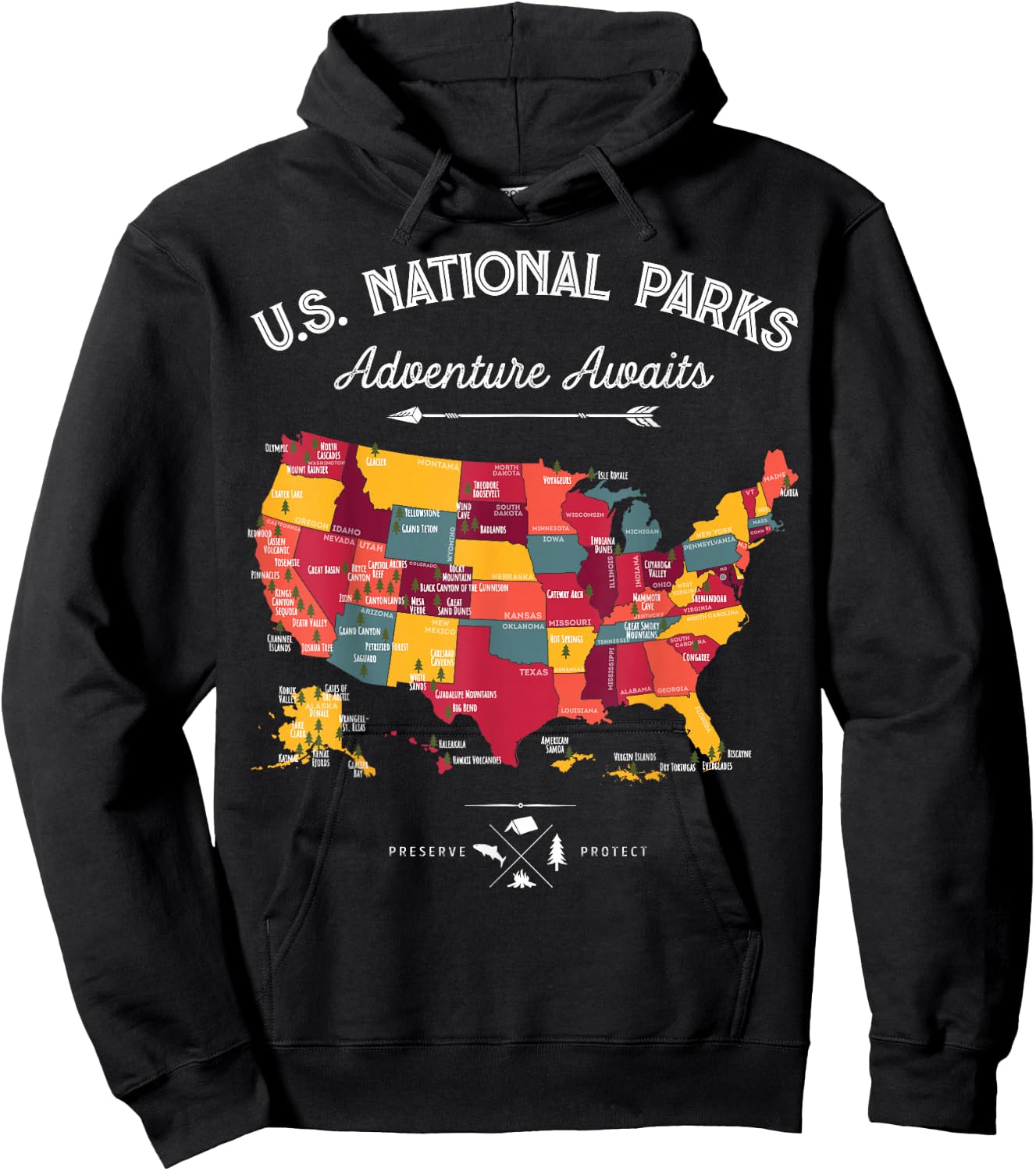 62 National Parks Map Gifts US Park Vintage Camping Hiking Hoodie - Hoodie | Black