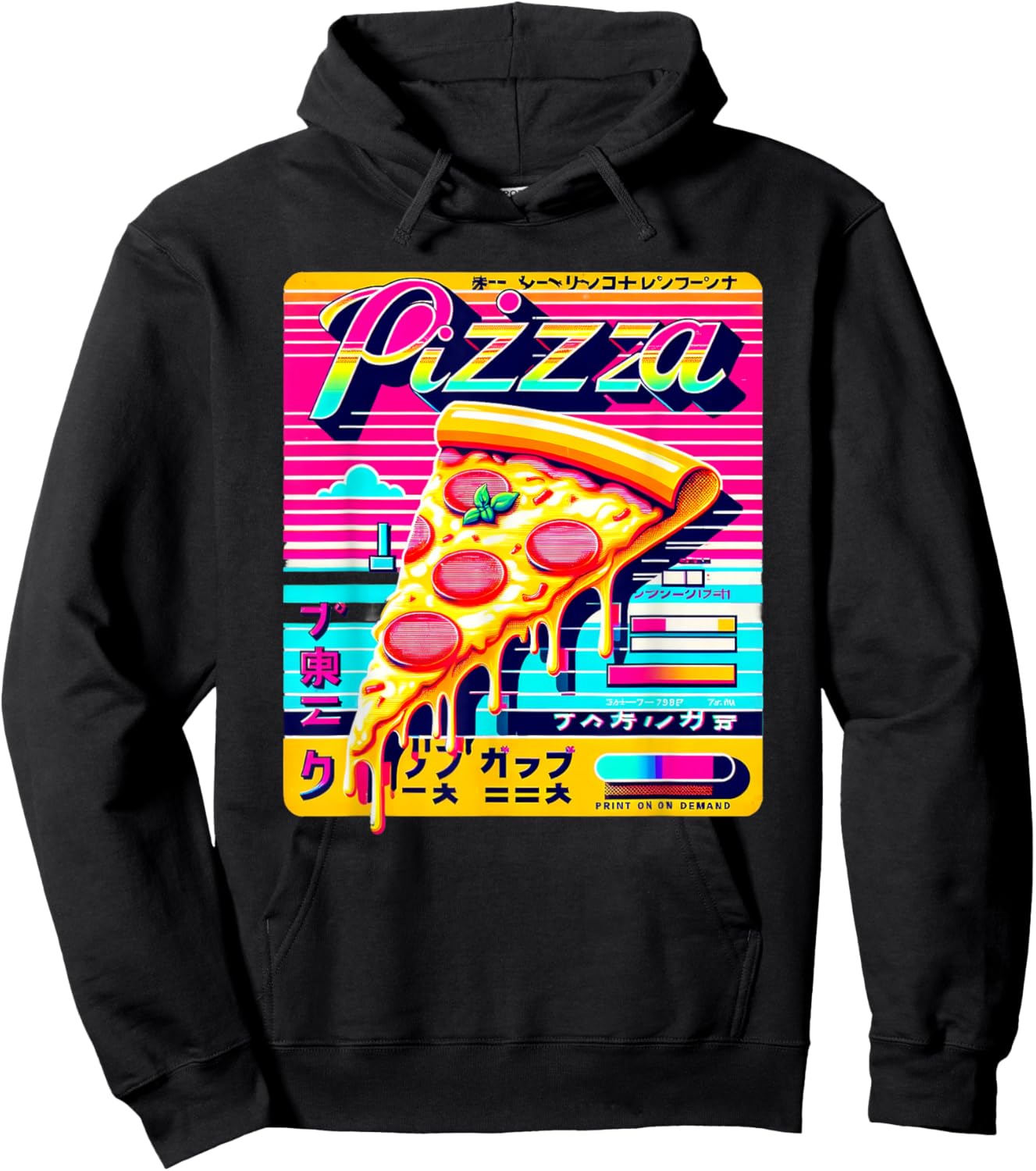 Retro Pizza Vaporwave Japanese Glitch Art Hoodie - Hoodie | Black