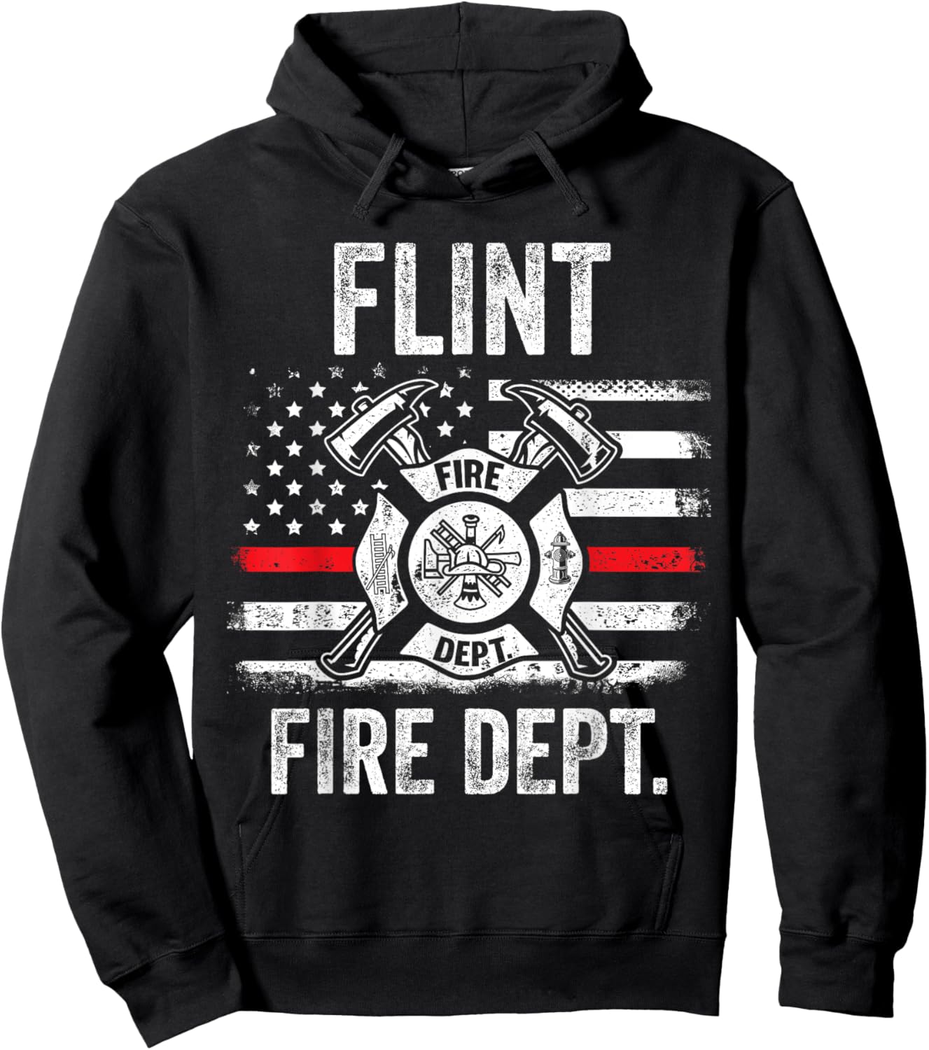 Flint Michigan Fire Department Thin Red Line Fireman Hoodie - Hoodie | Black
