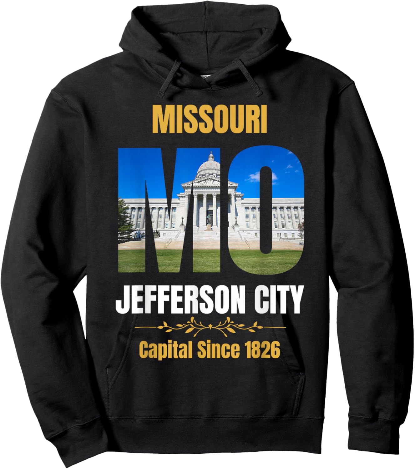 Jefferson City, State Capital of Missouri, Souvenir , -Adults, Black, Small, Short Sleeve Hoodie - Hoodie | Black
