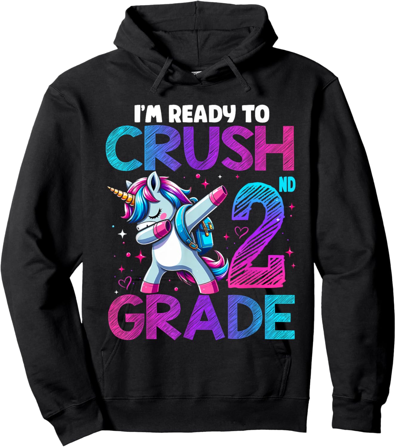 Crush 2nd grade Unicorn Girls Toddlers Kids Back To School Hoodie - Hoodie | Black