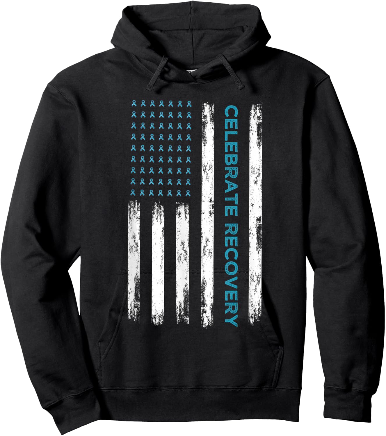 Drug Alcohol Addiction Recovery Celebrate Recovery USA Flag Hoodie - Hoodie | Black
