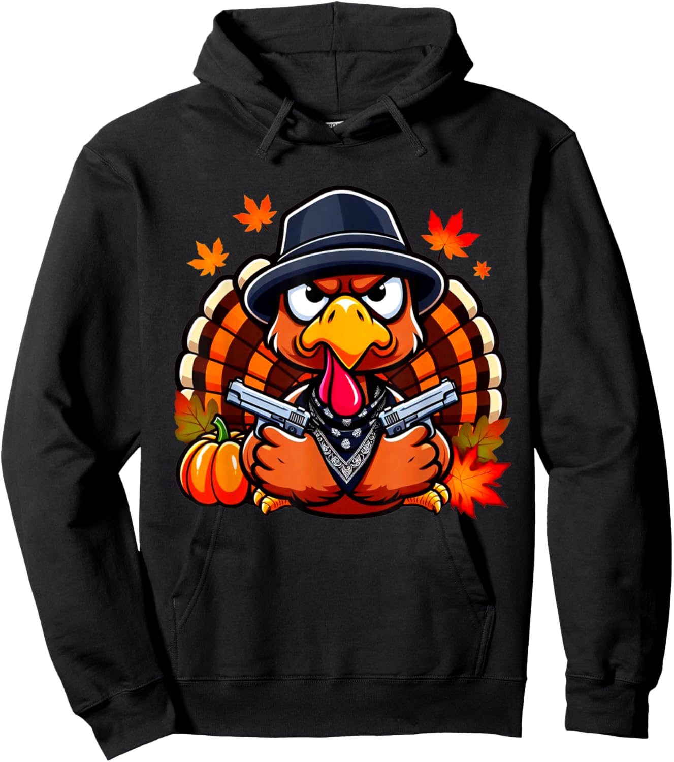 Gangster Thug Thanksgiving Turkey With Gun Angry Turkey Hoodie - Hoodie | Black