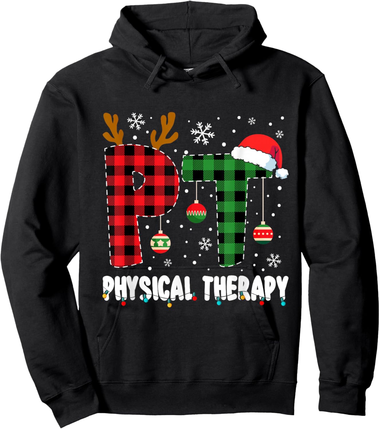 Christmas Physical Therapy Apparel -Adults Black Small Short Sleeve Modern Classic Christmas Physical Therapy Assistant Hoodie - Hoodie | Black