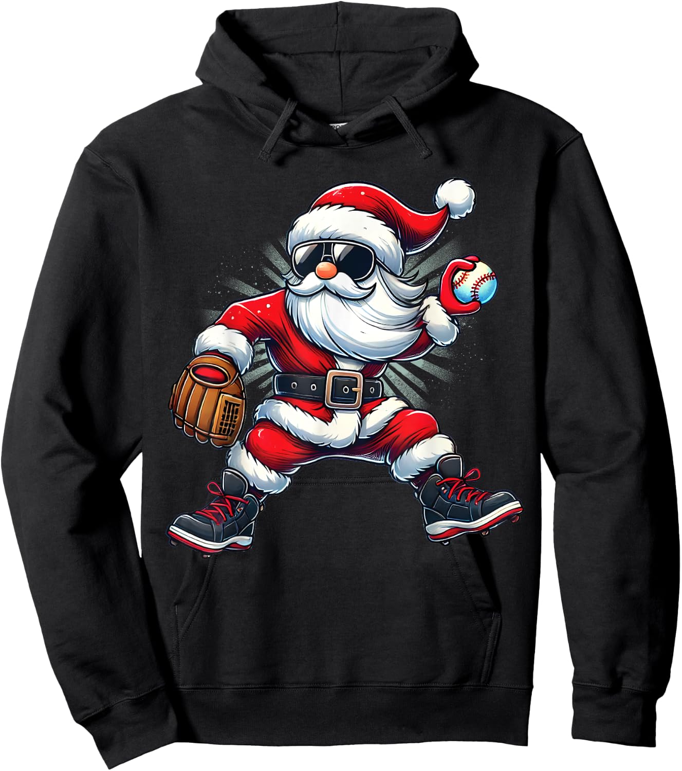 Santa Playing Baseball as Pitcher Boys Kids Teens Christmas Hoodie - Hoodie | Black