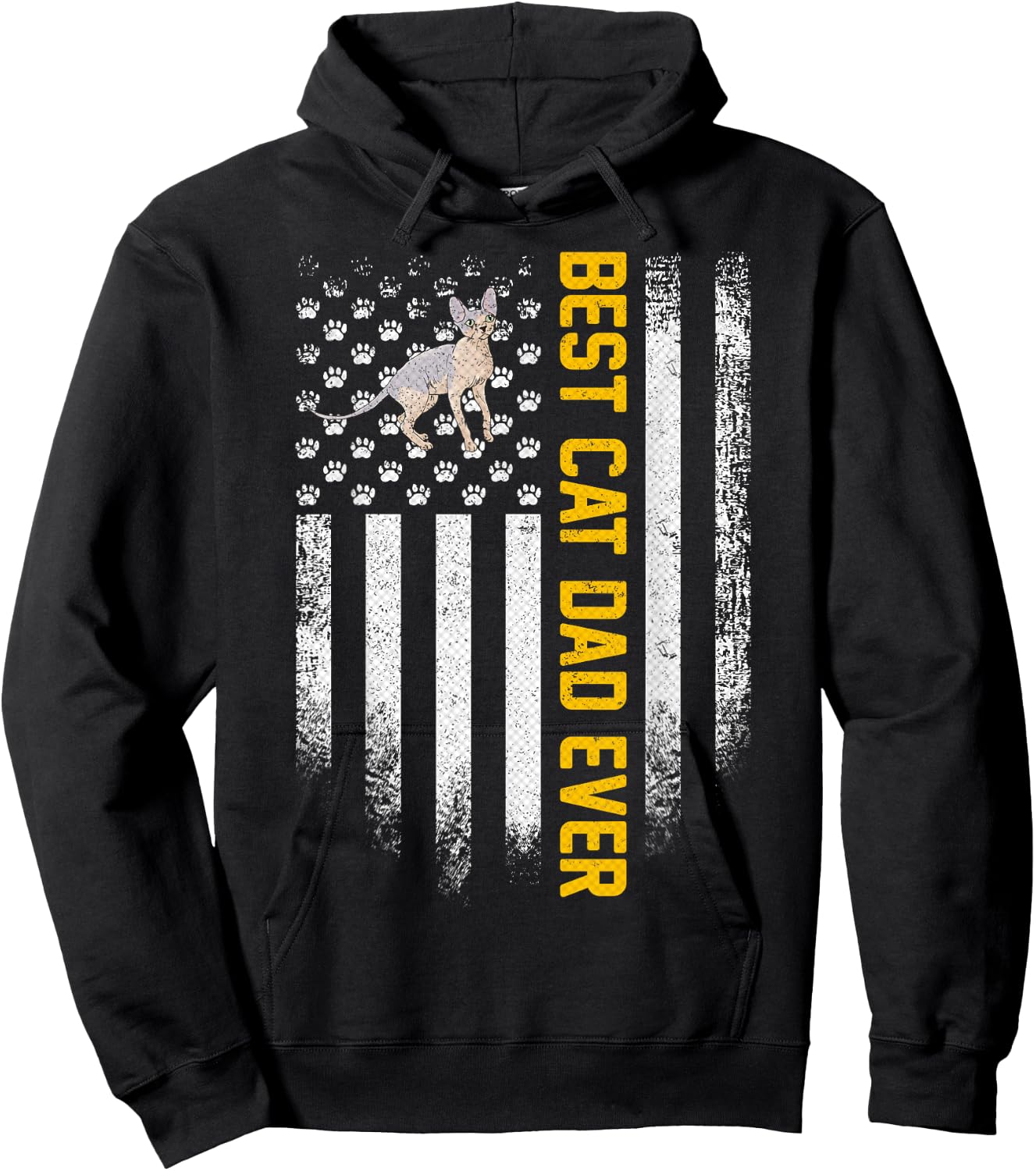 Vintage USA American Flag Best Sphynx Cat Dad Ever Funny Women Men Hoodie - Hoodie | Black